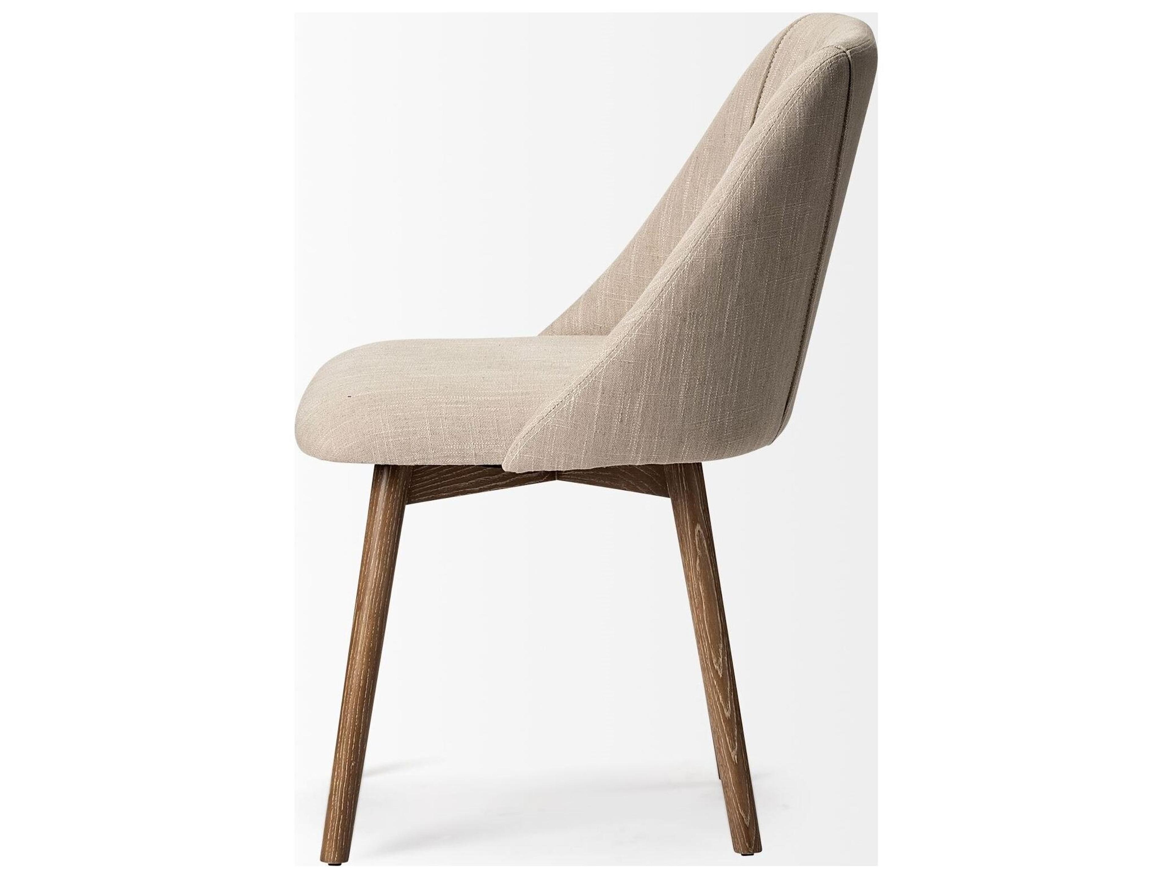 Mercana Ronald I Cream Fabric Wrap Brown Wooden Base Dining Chair