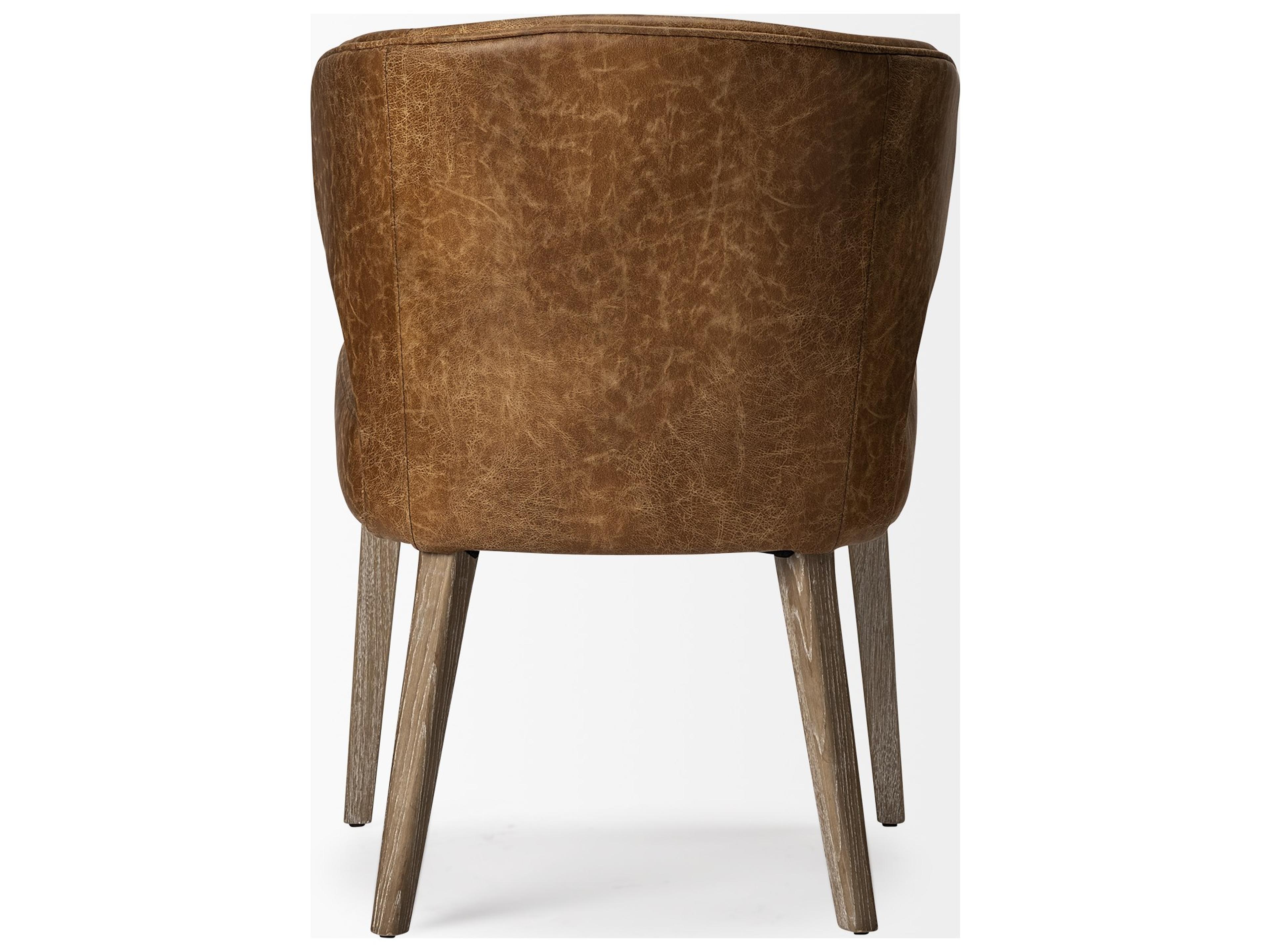 Mercana Niles 22.5L x 24.0W x 32.0H Brown Faux Leather Seat W/Brown Wooden Legs Wingback Dining Chair