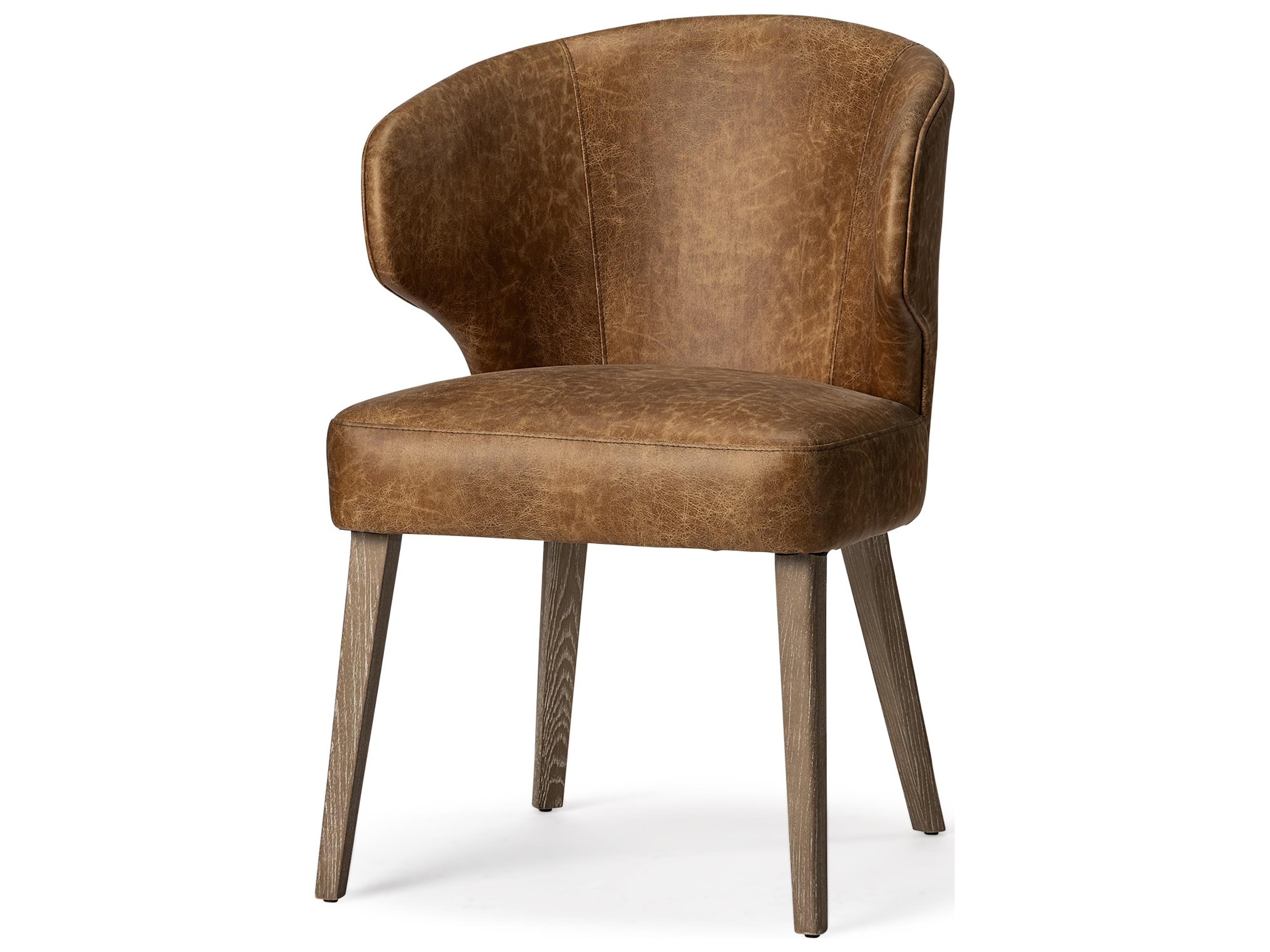 Niles 22.5L x 24.0W x 32.0H Brown Faux Leather Seat W/Brown Wooden Legs Wingback Dining Chair