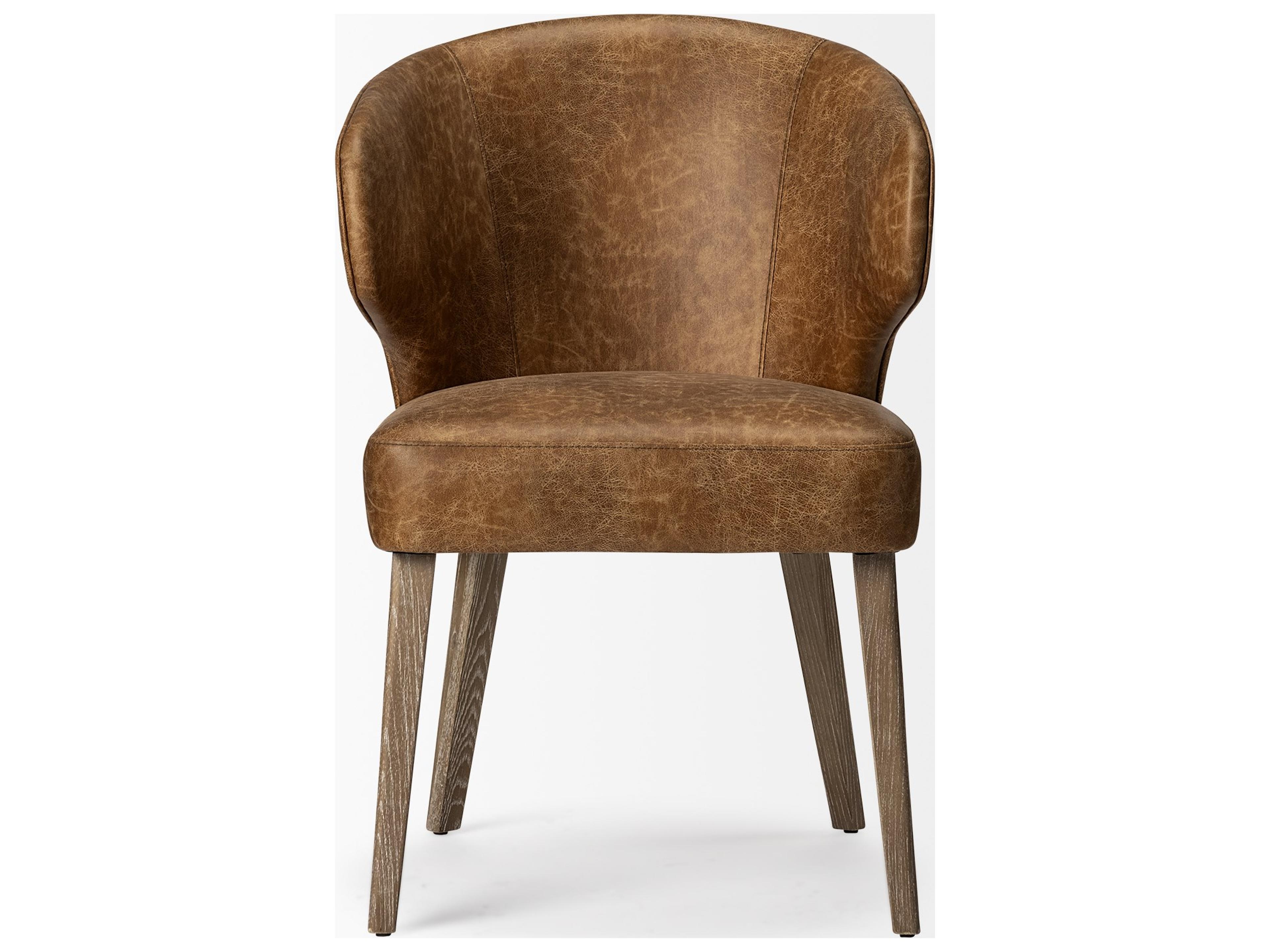 Mercana Niles 22.5L x 24.0W x 32.0H Brown Faux Leather Seat W/Brown Wooden Legs Wingback Dining Chair