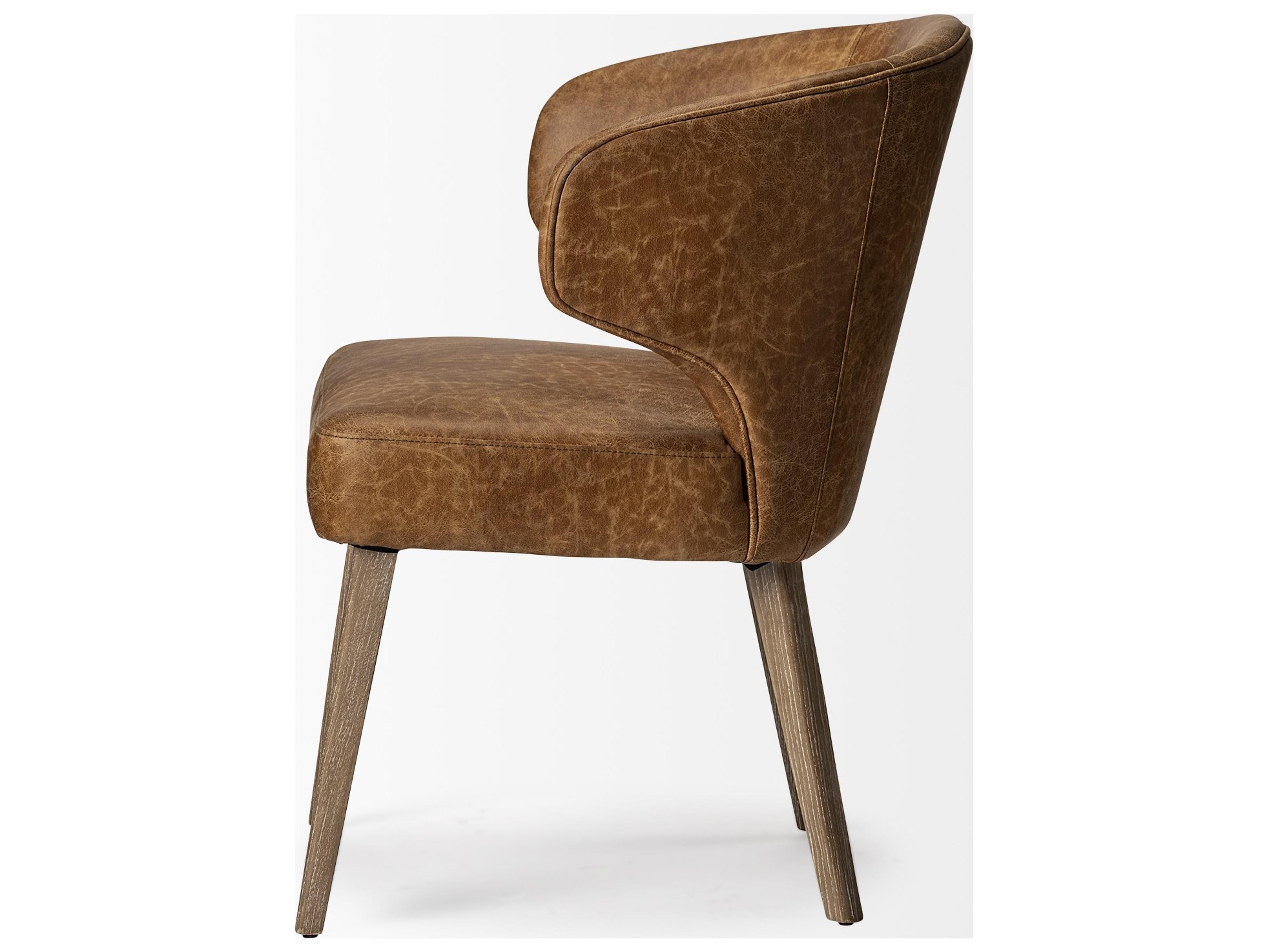 Mercana Niles 22.5L x 24.0W x 32.0H Brown Faux Leather Seat W/Brown Wooden Legs Wingback Dining Chair