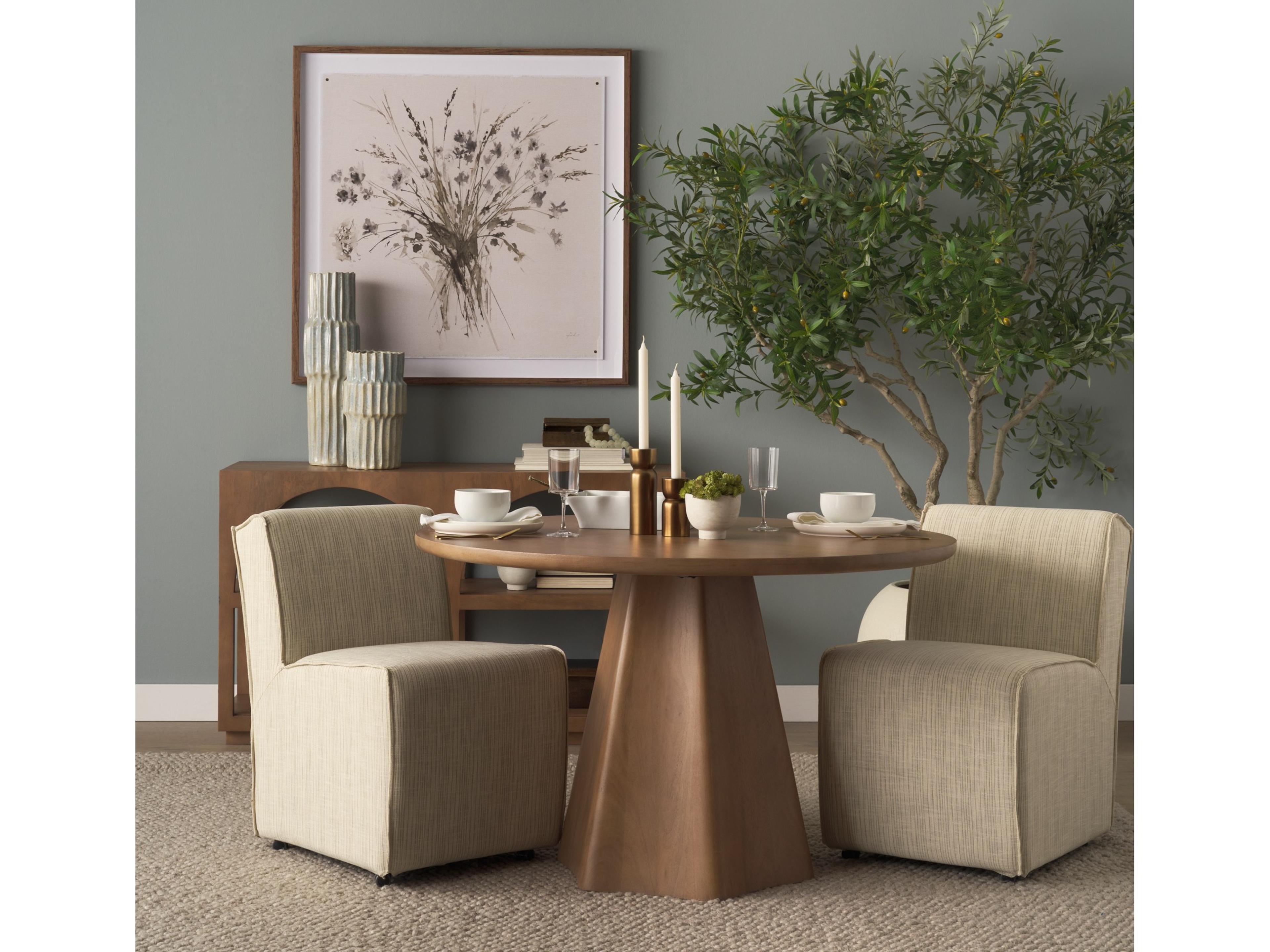 Mercana Damon Fully Upholstered Cream-Toned Fabric Dining Chair on Casters