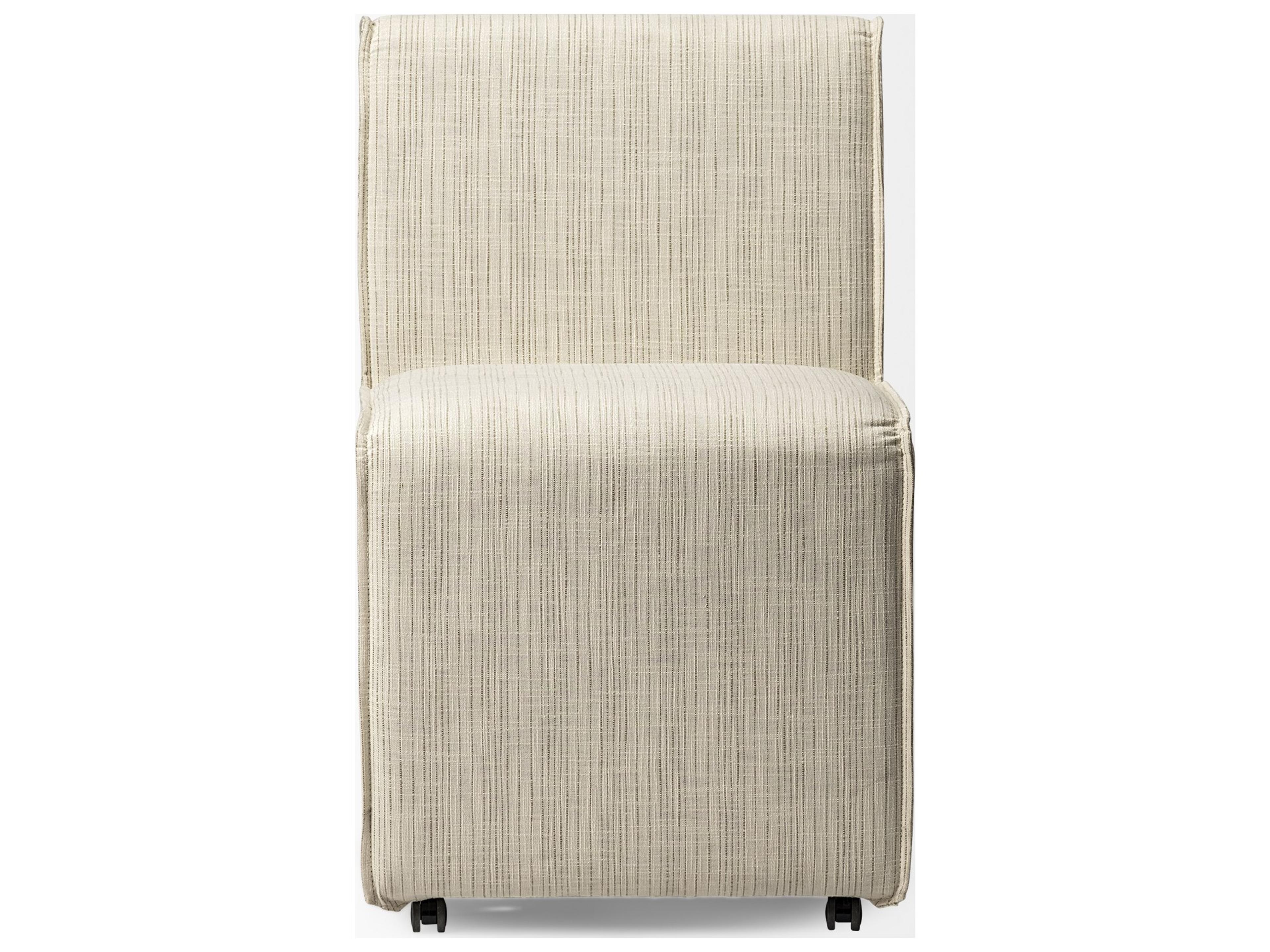 Mercana Damon Fully Upholstered Cream-Toned Fabric Dining Chair on Casters