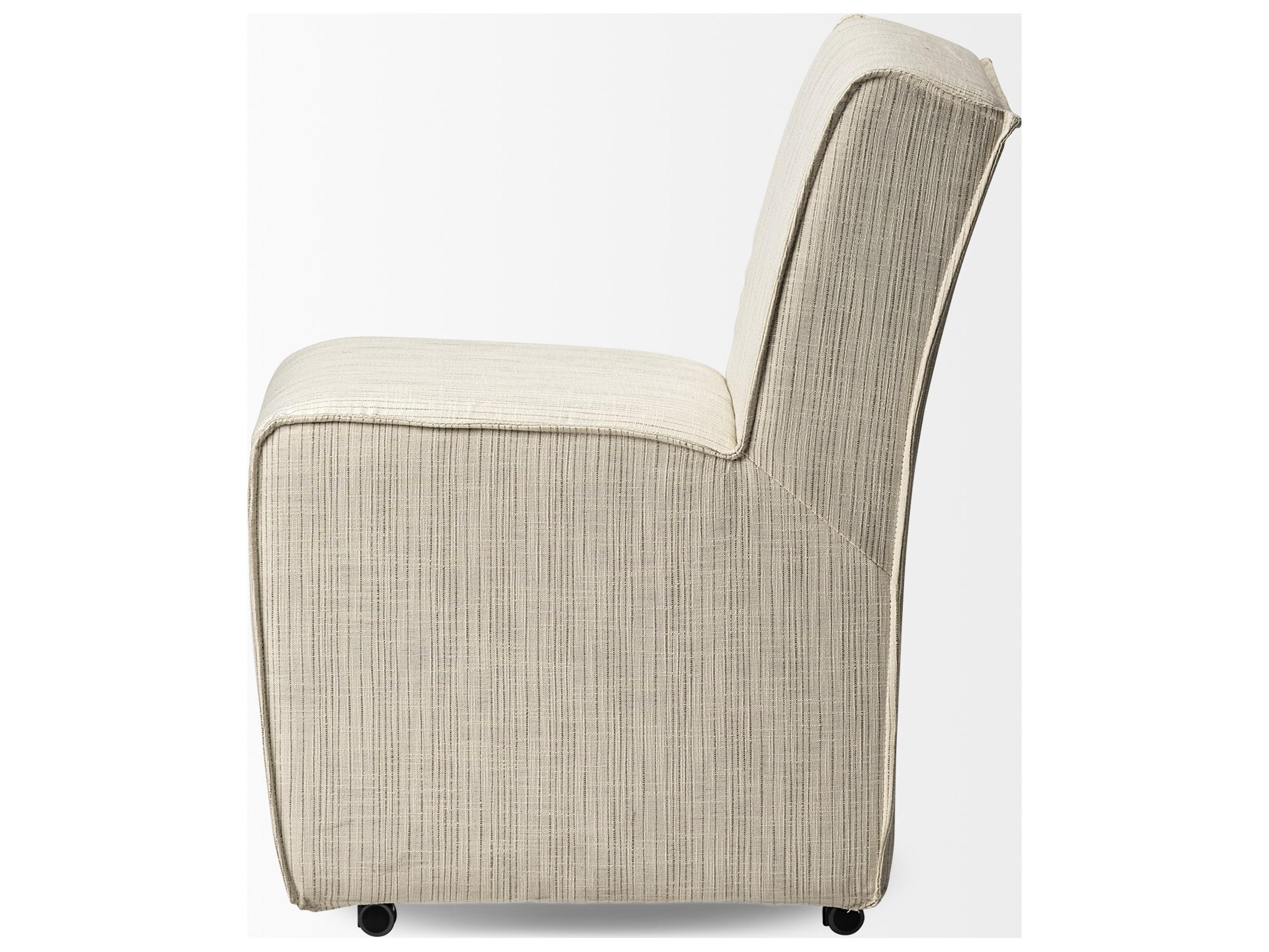 Mercana Damon Fully Upholstered Cream-Toned Fabric Dining Chair on Casters