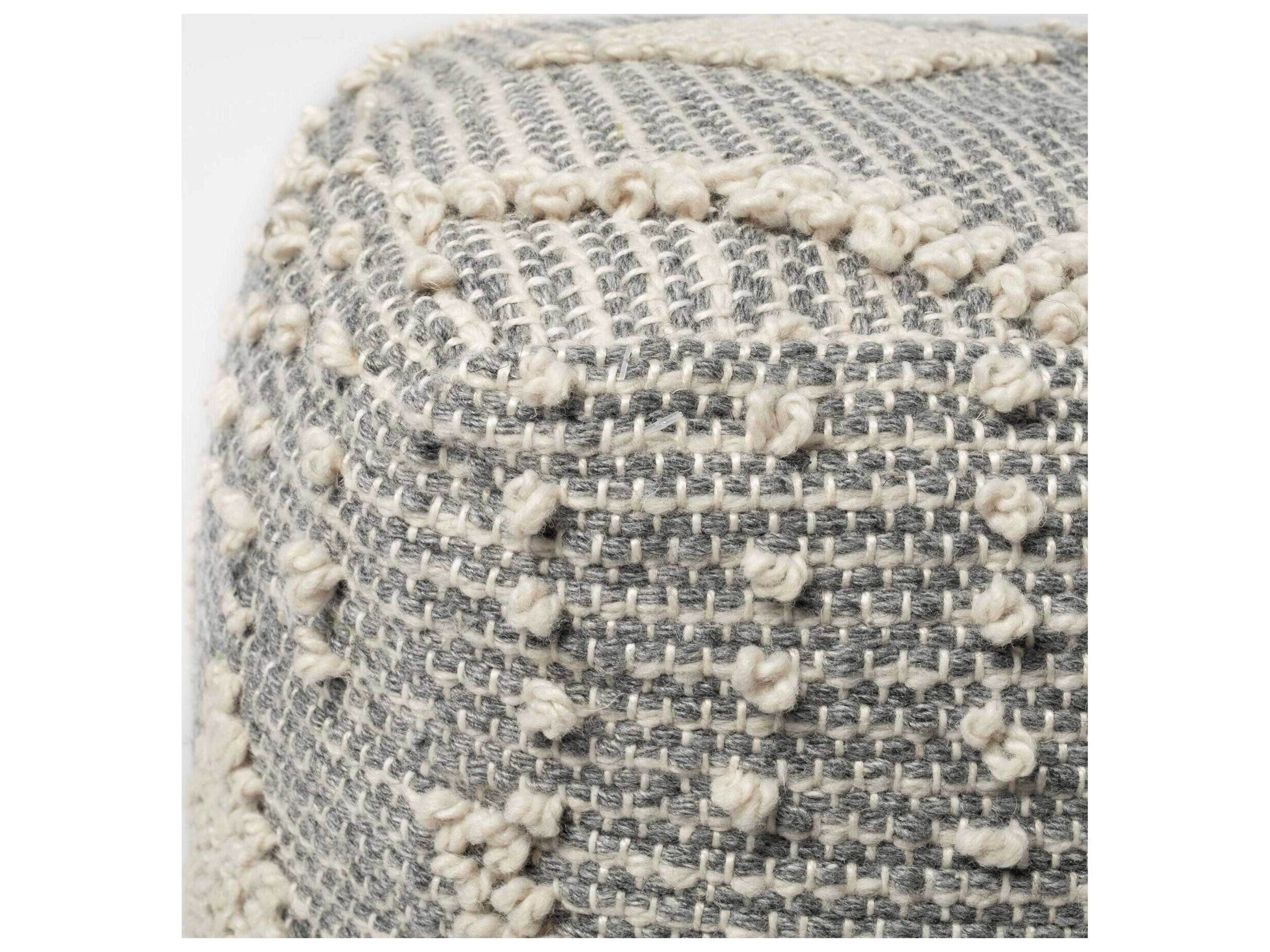 Mercana Brinket Gray/Cream Polyester Handwoven Square Pouf