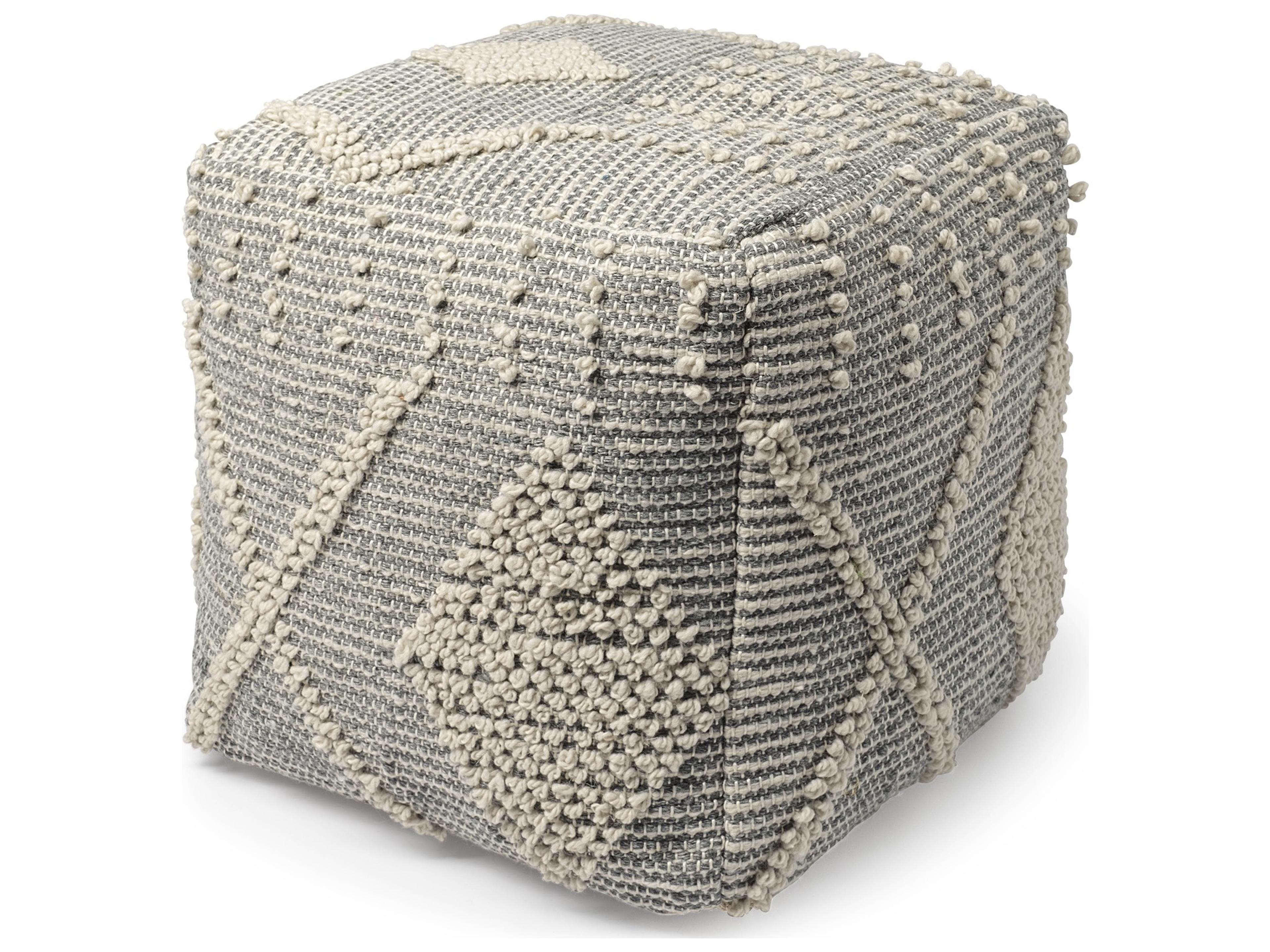 Mercana Brinket Gray/Cream Polyester Handwoven Square Pouf