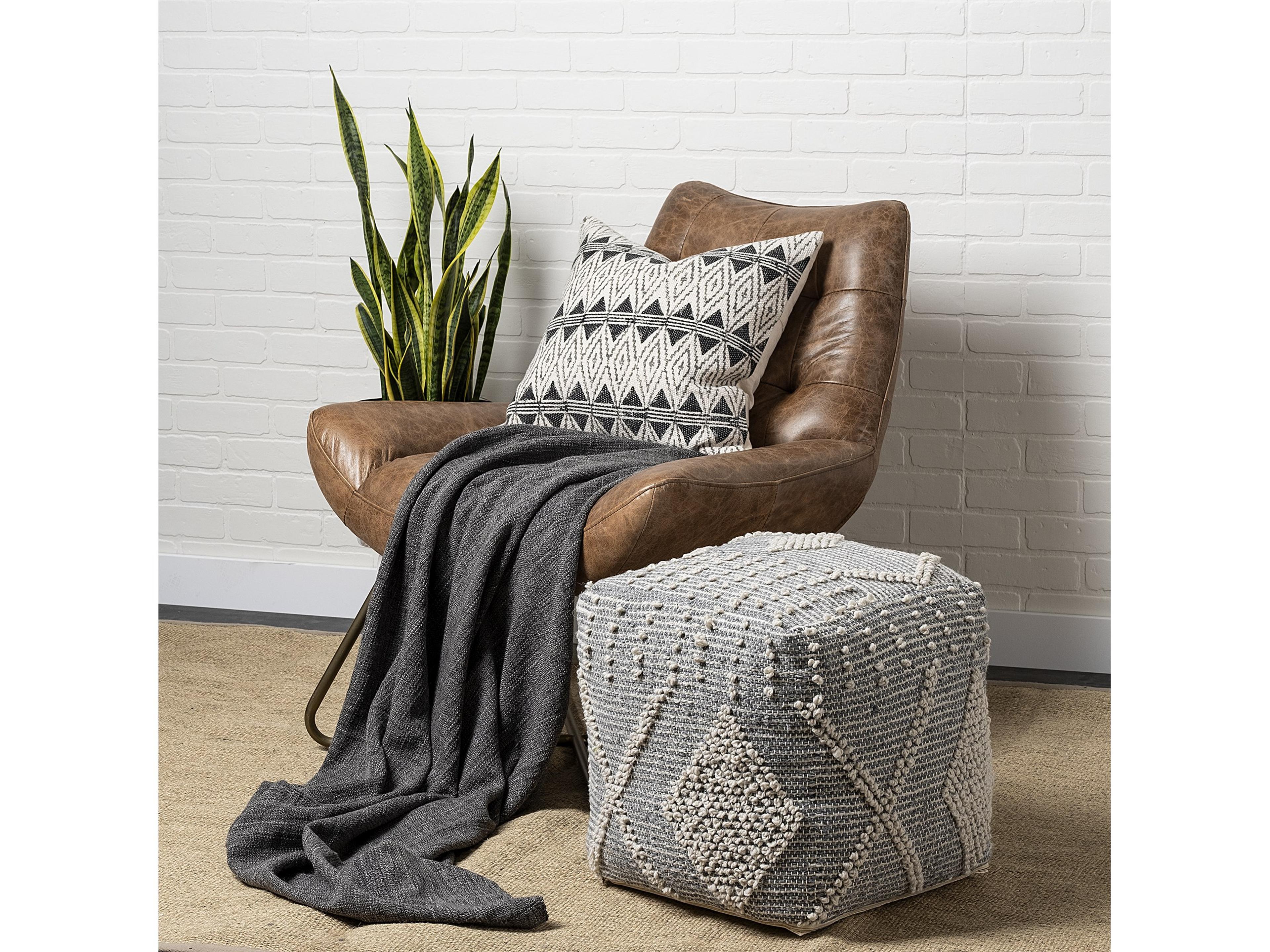 Mercana Brinket Gray/Cream Polyester Handwoven Square Pouf
