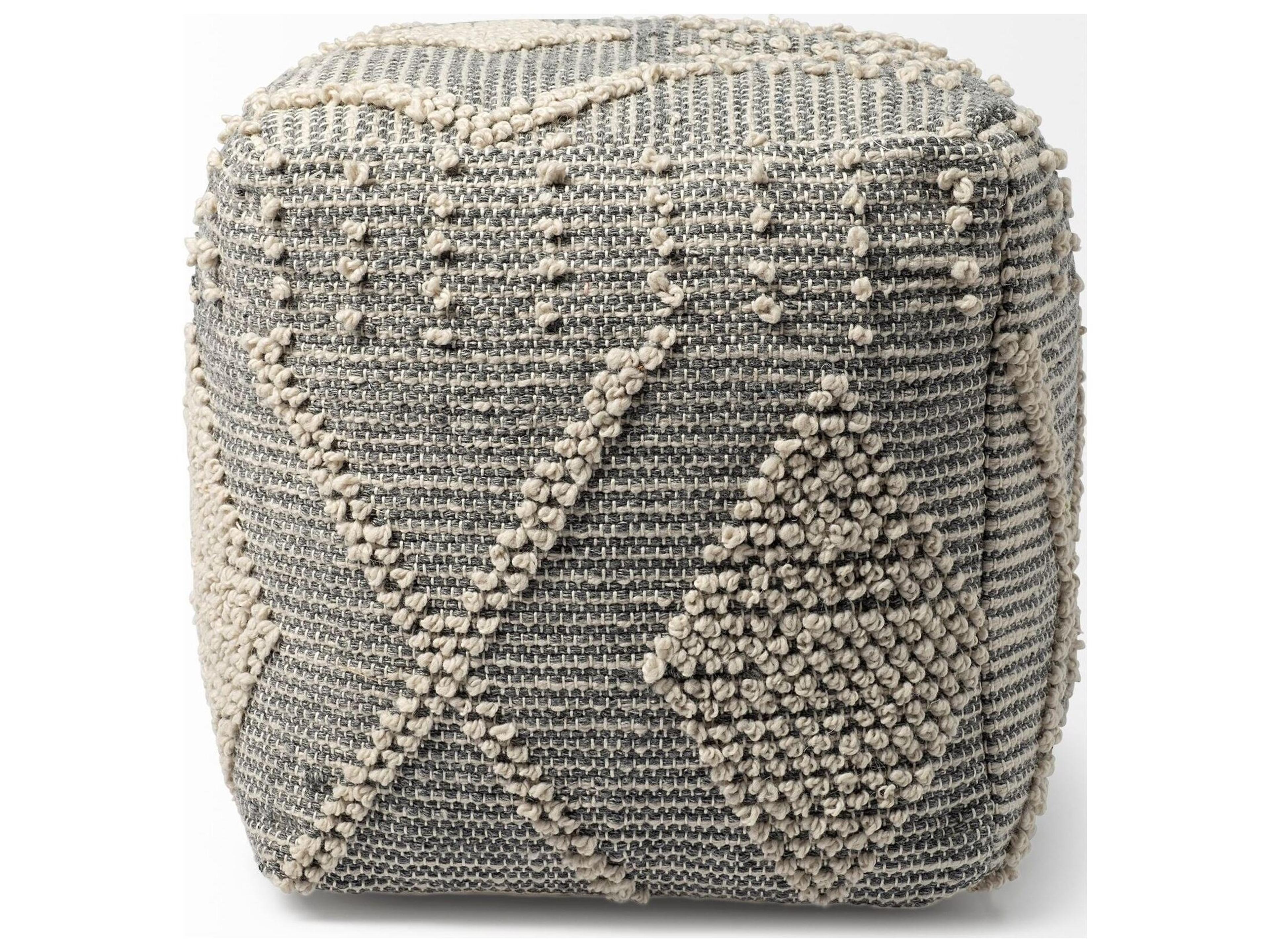 Mercana Brinket Gray/Cream Polyester Handwoven Square Pouf