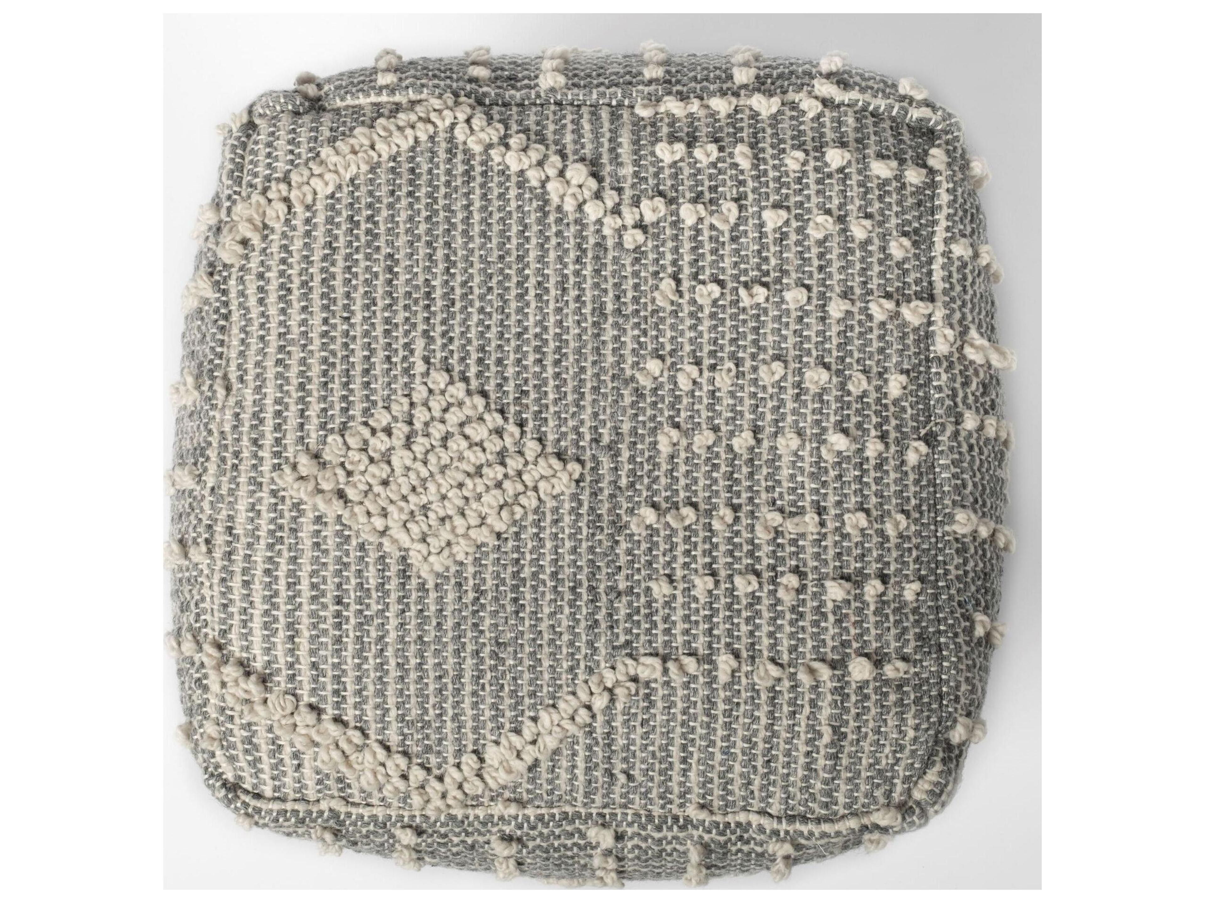 Mercana Brinket Gray/Cream Polyester Handwoven Square Pouf