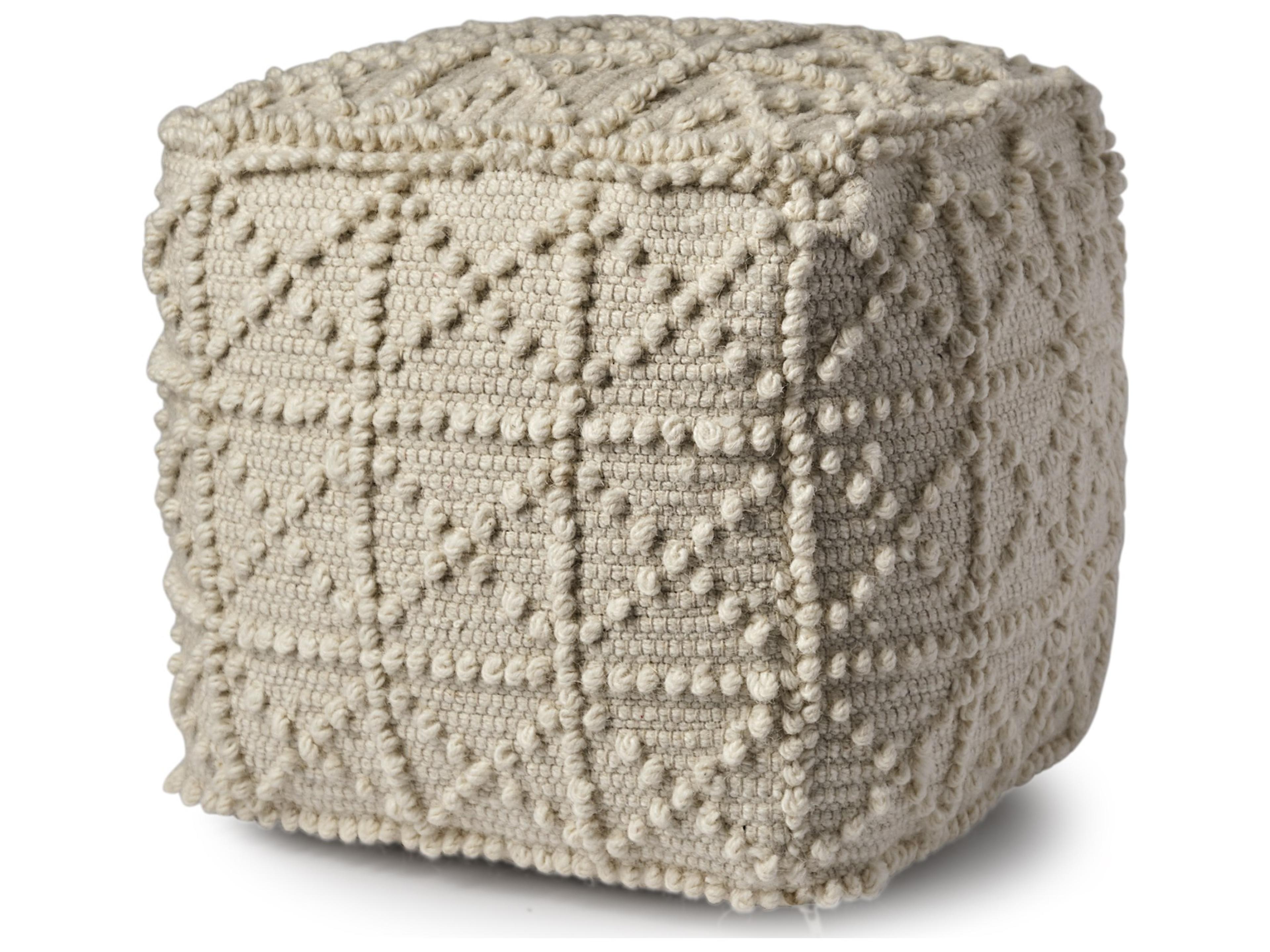 Leroy Square Cream Wool Pouf w/ Popcorn Detail
