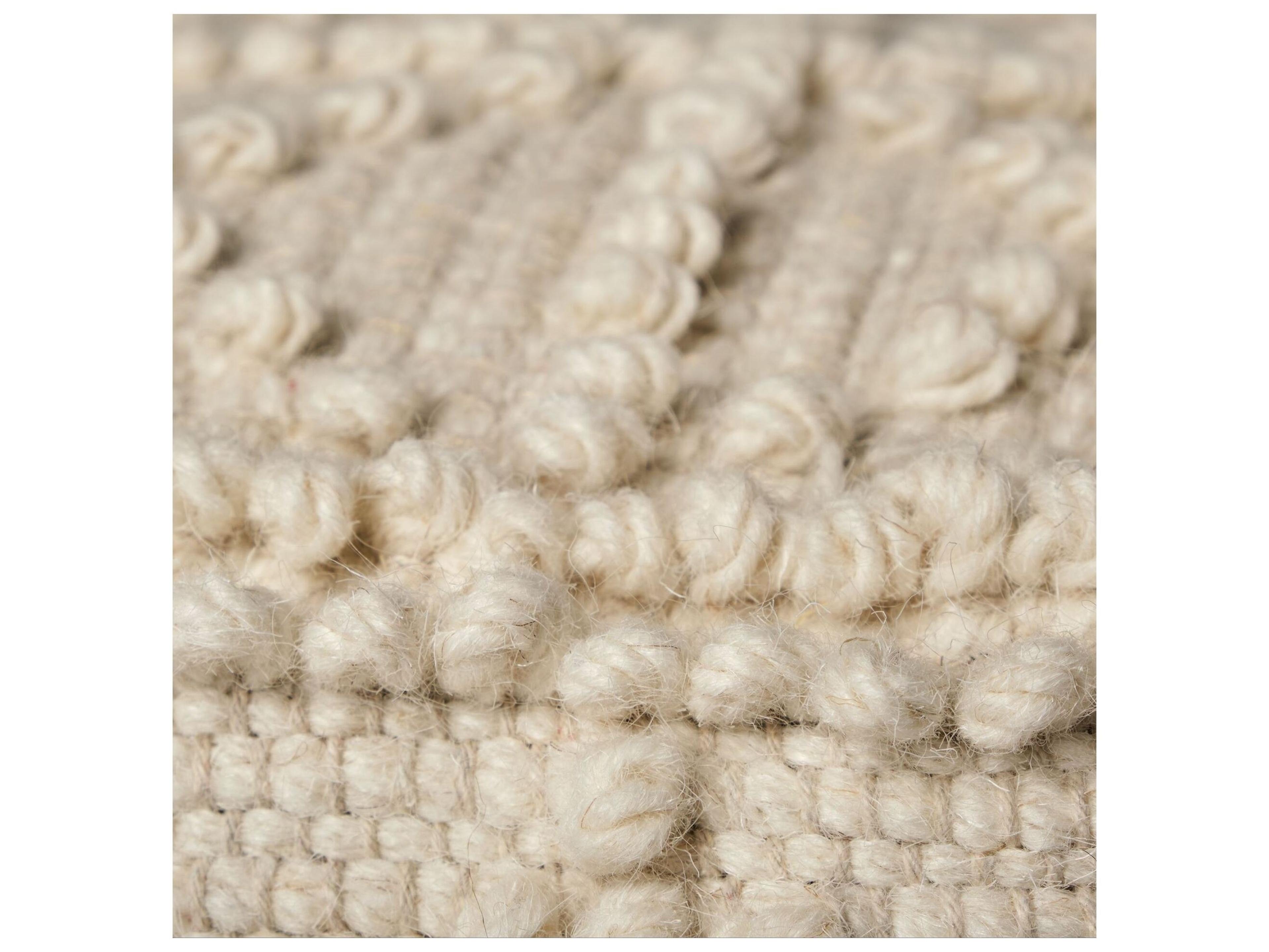 Mercana Leroy Square Cream Wool Pouf w/ Popcorn Detail