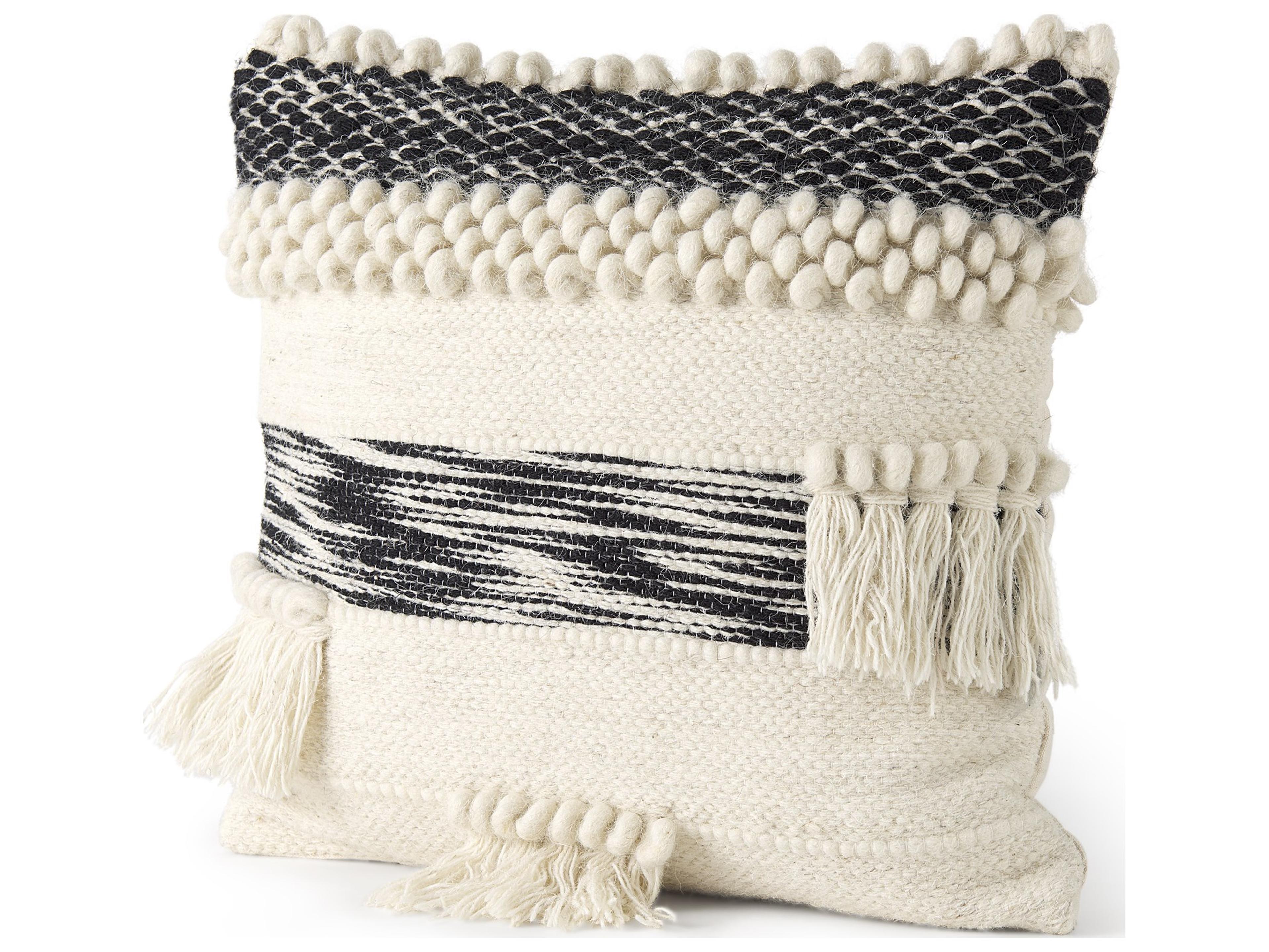 Mercana Beardell 18 x 18 Cream And Black Details With Tassels  Decorative Pillow Cover