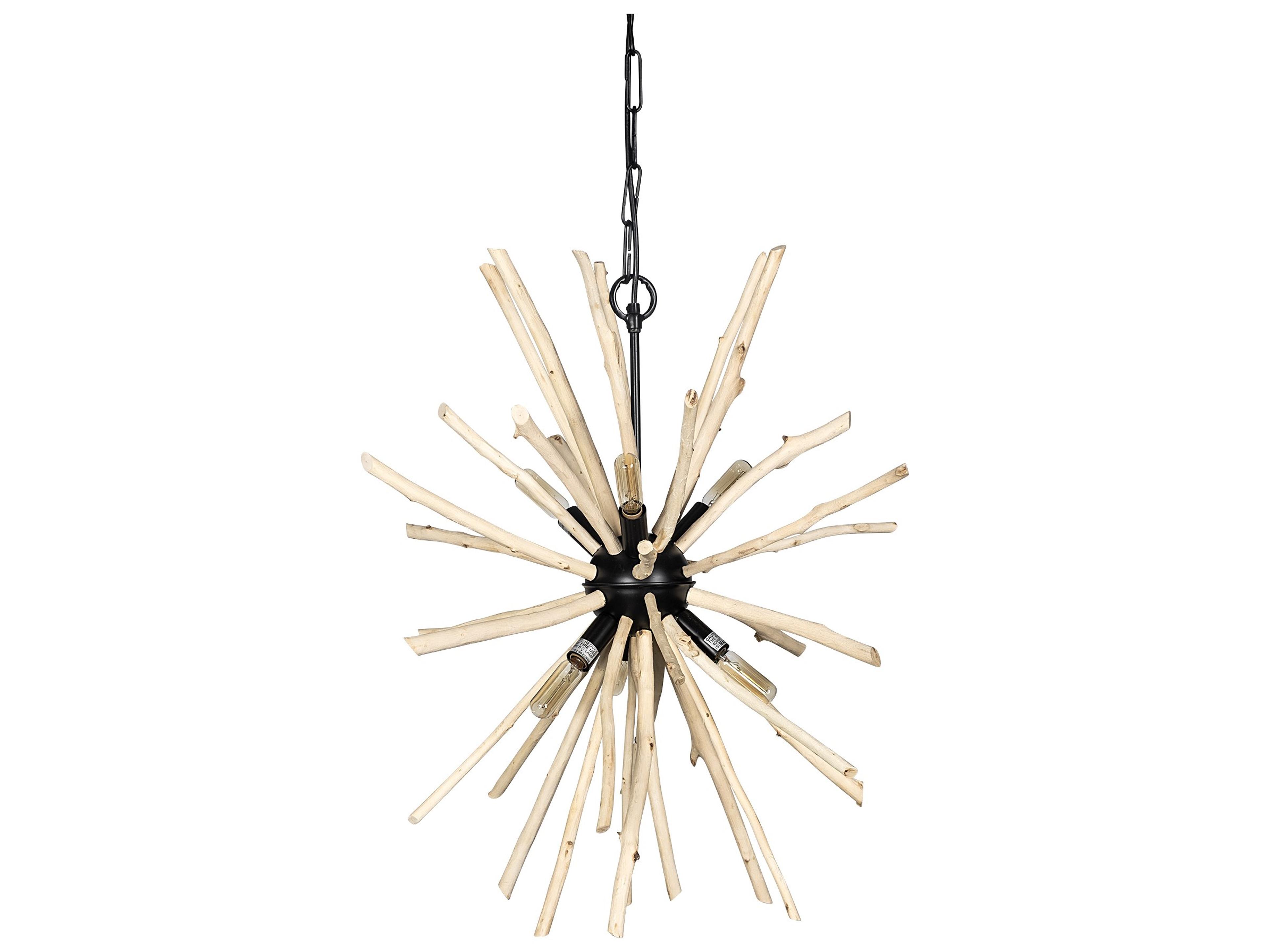 Mercana Jules 25x25 Blonde Wood and Black Metal Six Bulb Chandelier Light