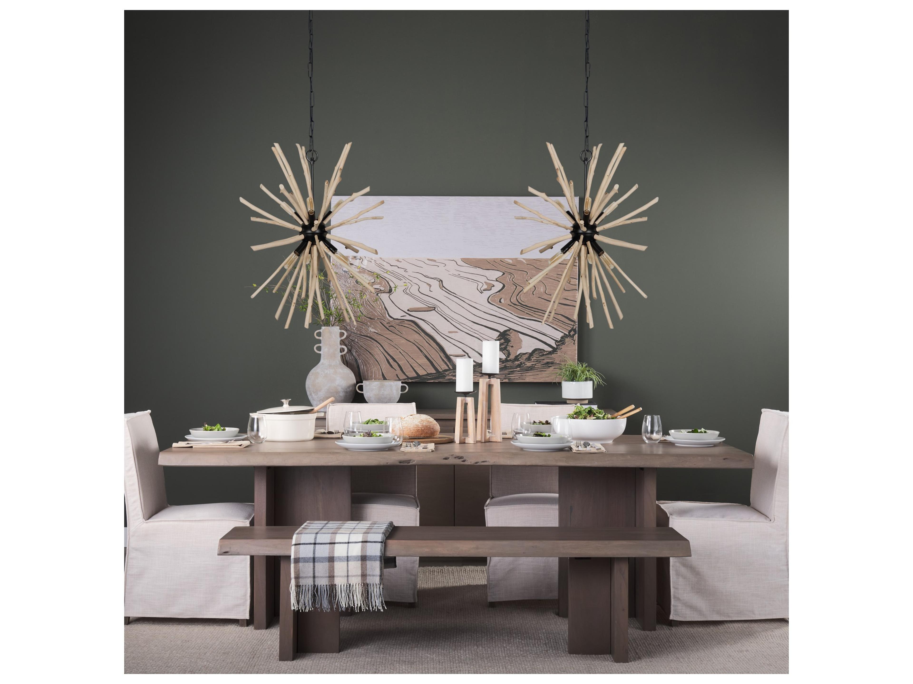 Mercana Jules 25x25 Blonde Wood and Black Metal Six Bulb Chandelier Light