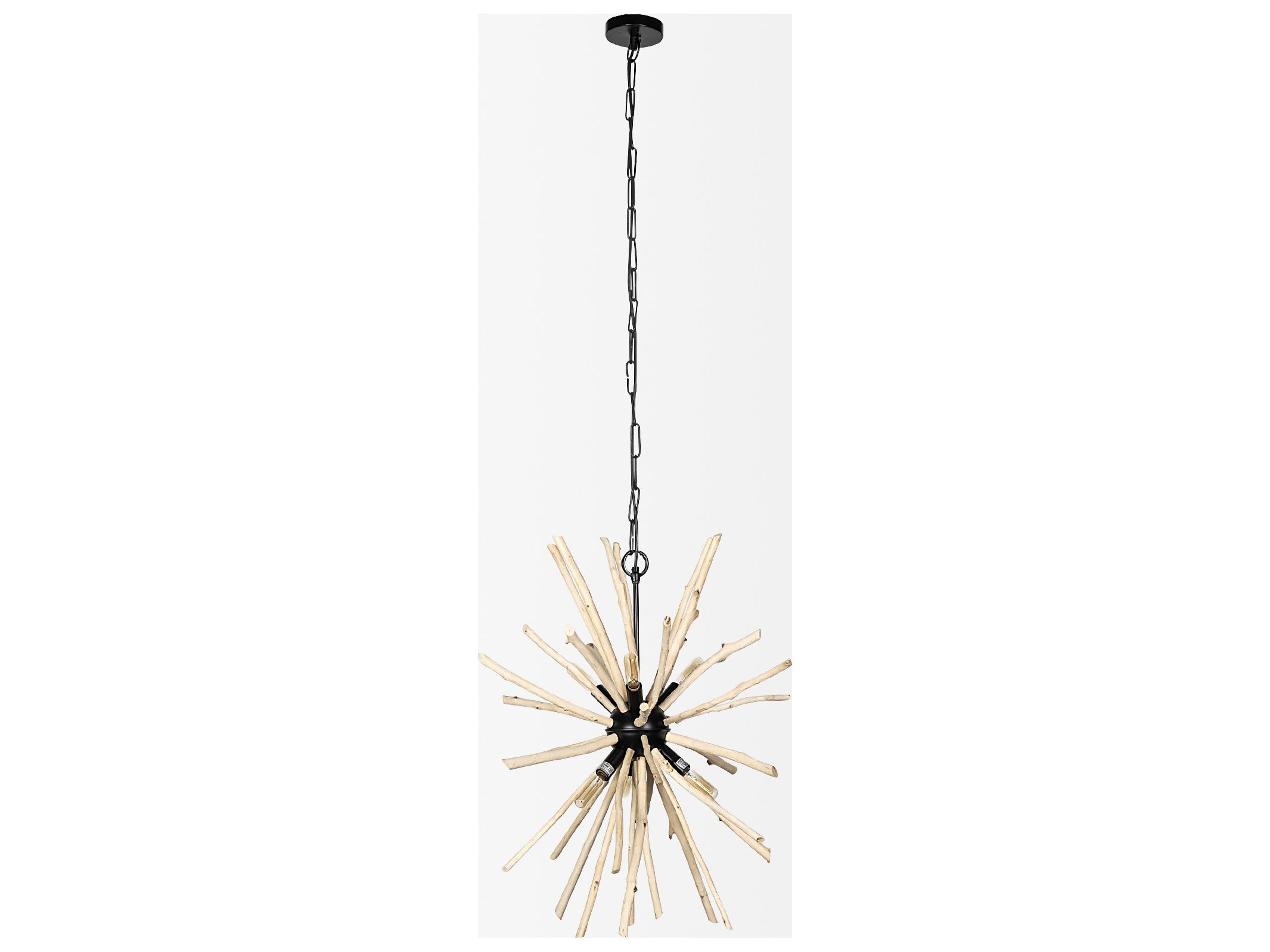 Mercana Jules 25x25 Blonde Wood and Black Metal Six Bulb Chandelier Light