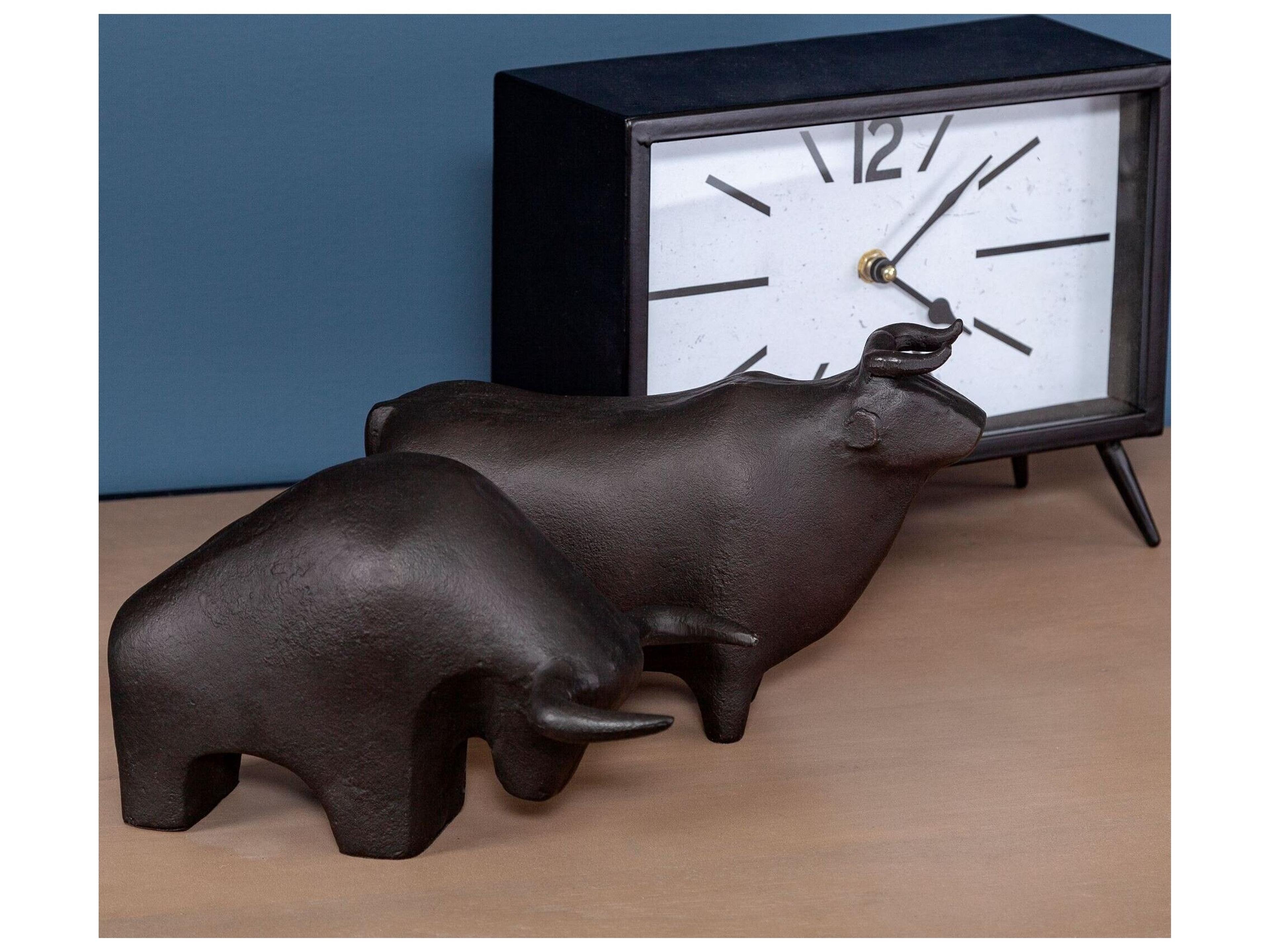 Mercana Taurus II 9L x 4W Black Cast Aluminum Bull Decorative Object