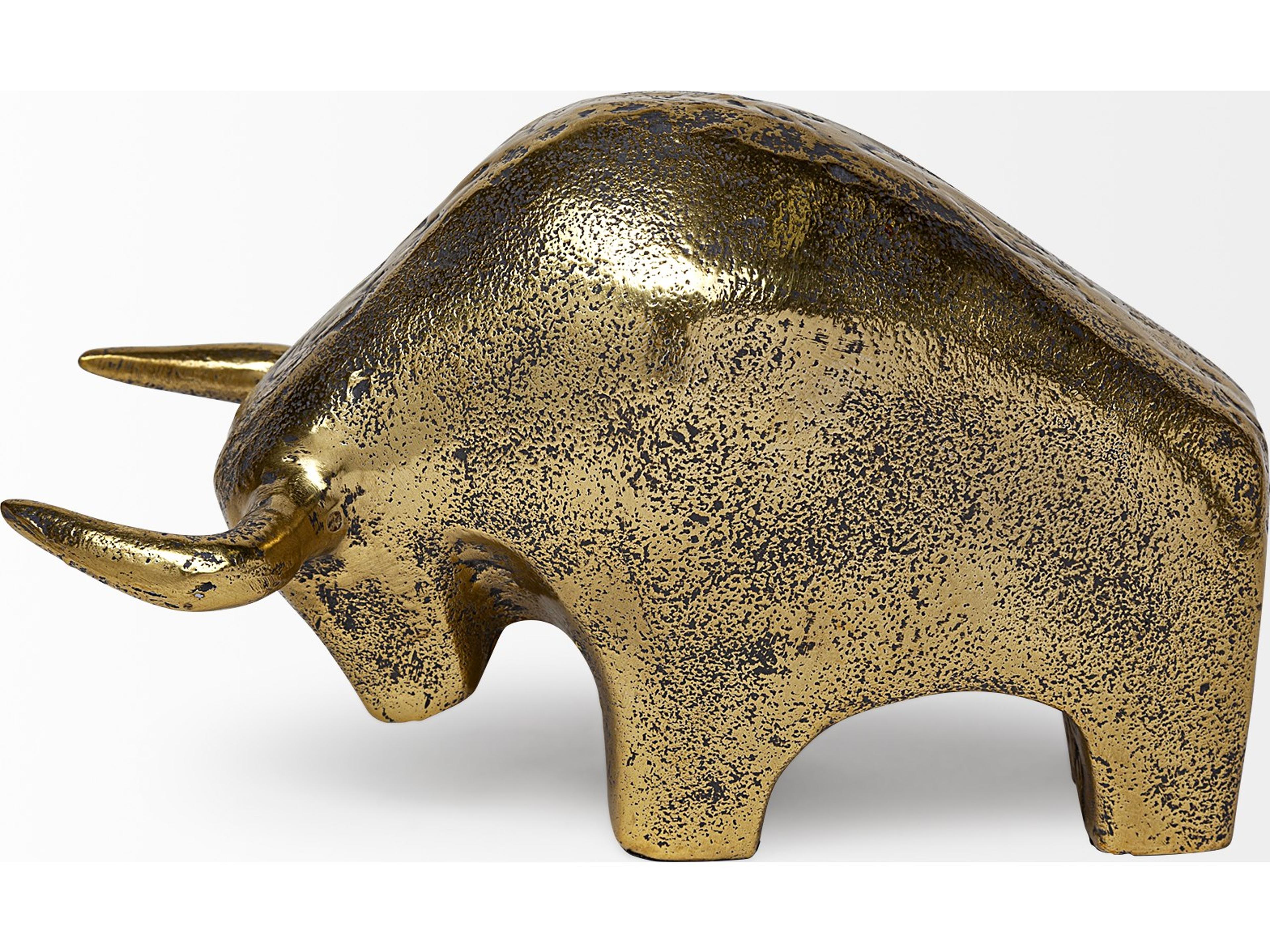 Mercana Tauro I 9L x 4W Gold Cast Aluminum Raging Bull