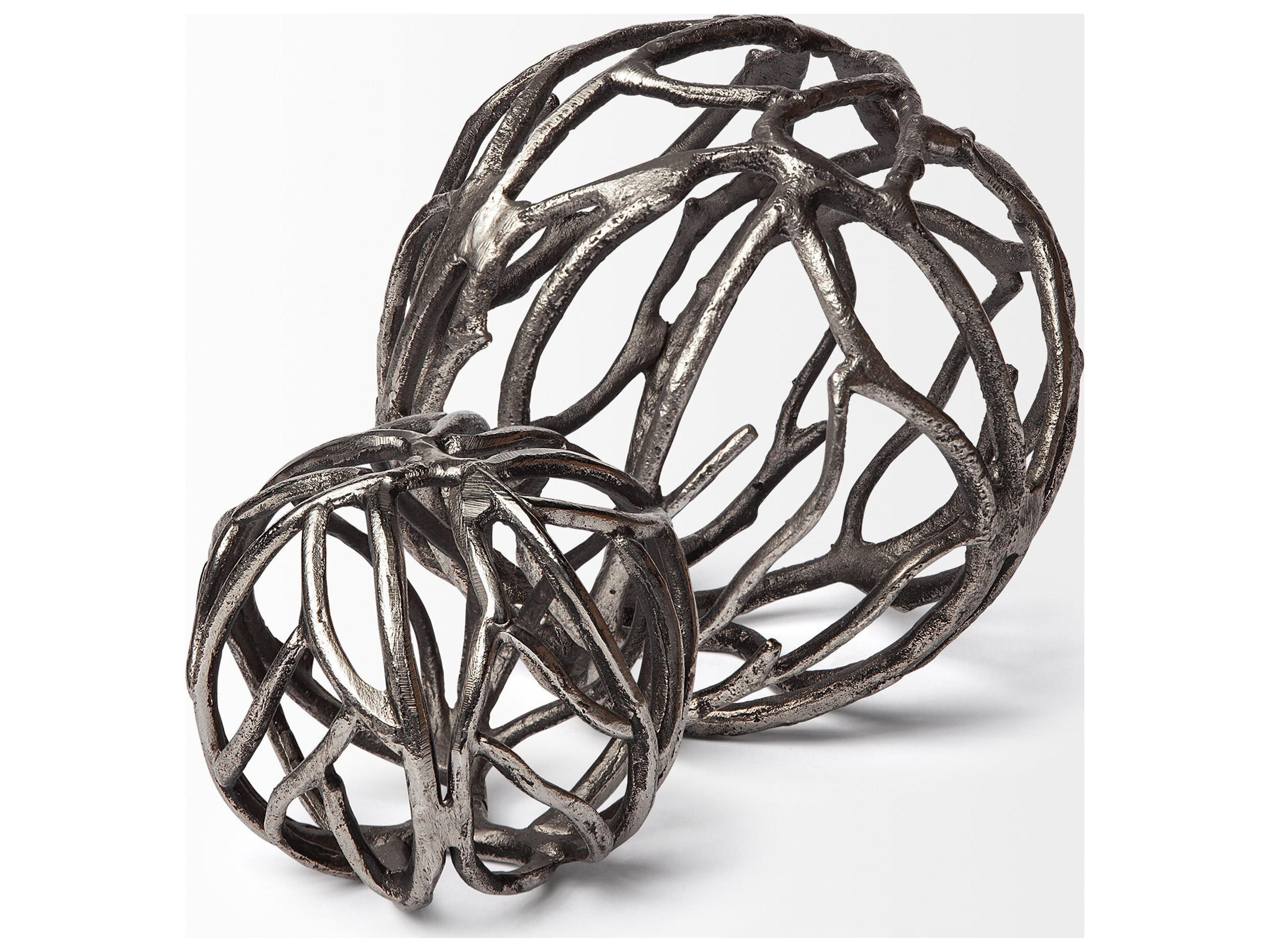 Mercana Sphaira I Small 5L x 5W Silver Cast Aluminum Decorative Tree Branch Orb