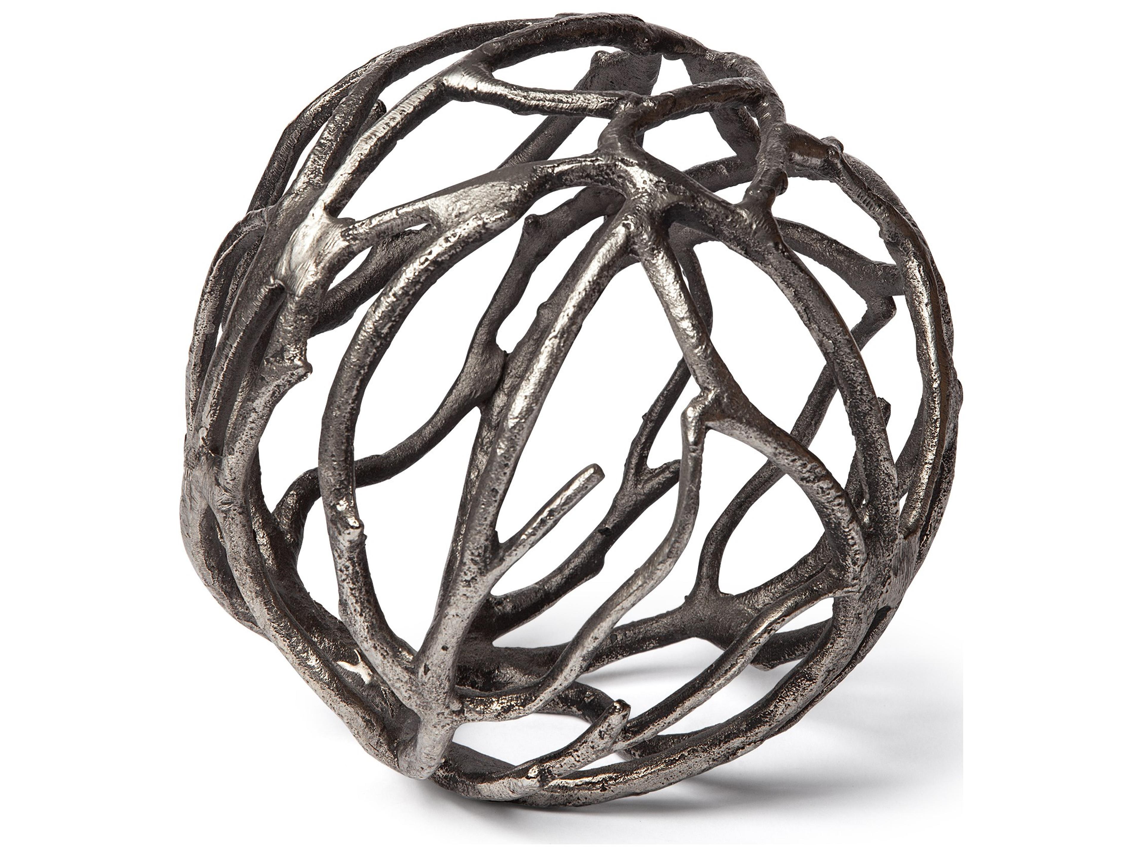 Sphaira II Large 7L x 7W Silver Cast Aluminum Decorative Tree Branch Orb