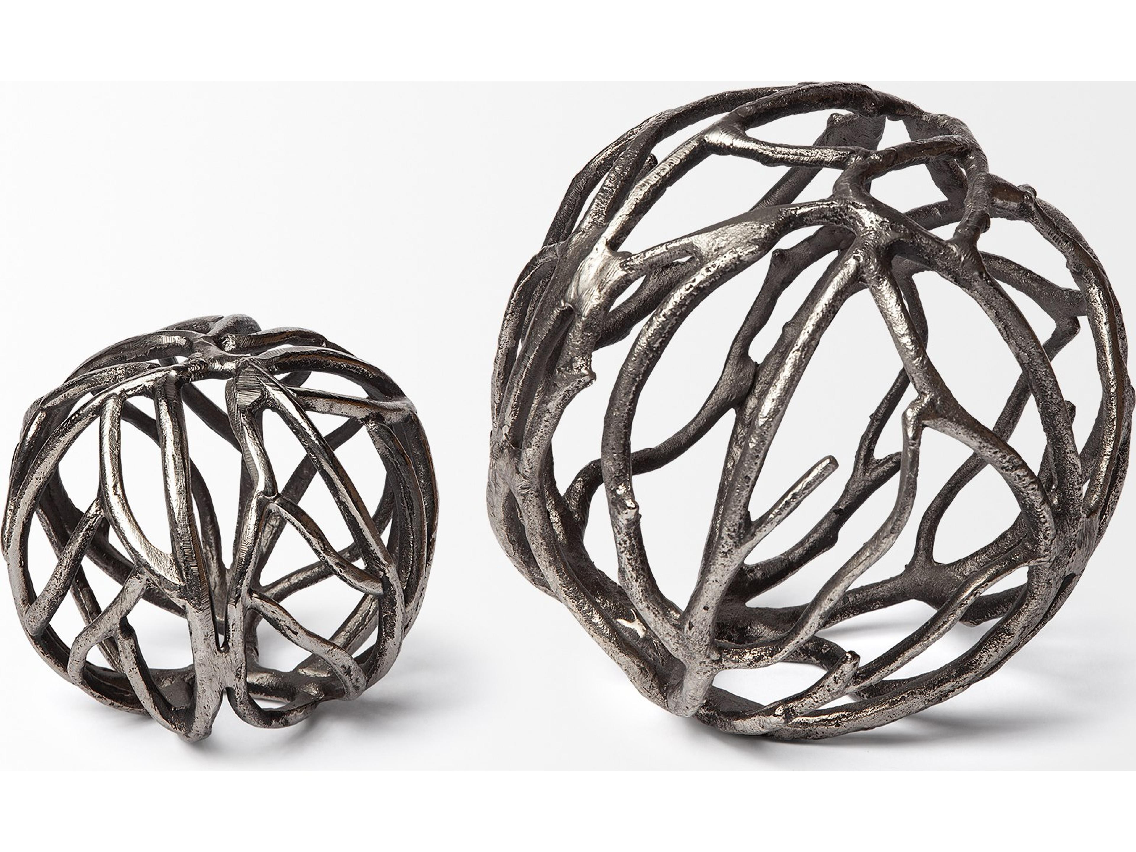 Mercana Sphaira II Large 7L x 7W Silver Cast Aluminum Decorative Tree Branch Orb