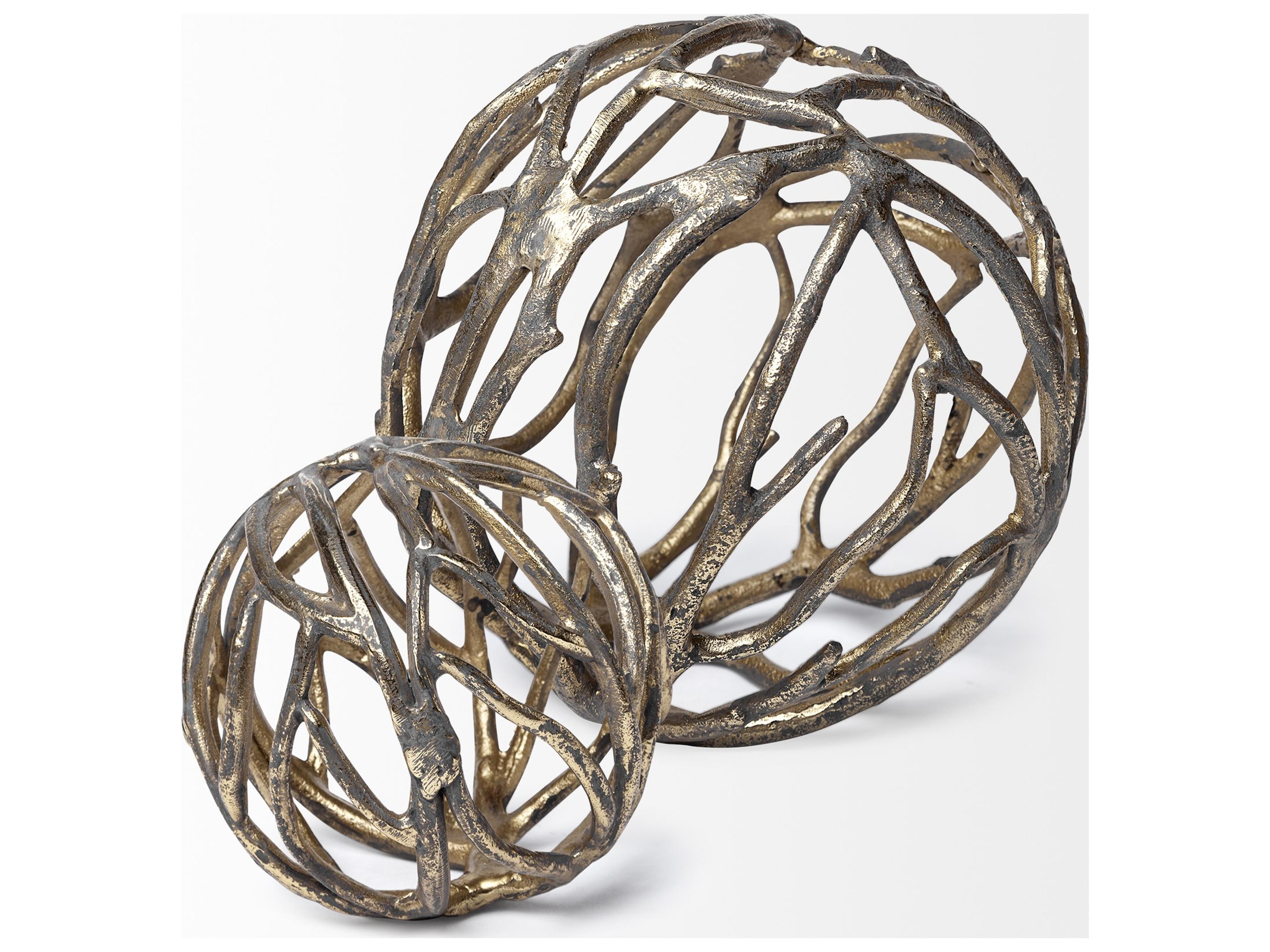 Mercana Sphaira Noir I Small 5L x 5W Gold Cast Aluminum Decorative Tree Branch Orb