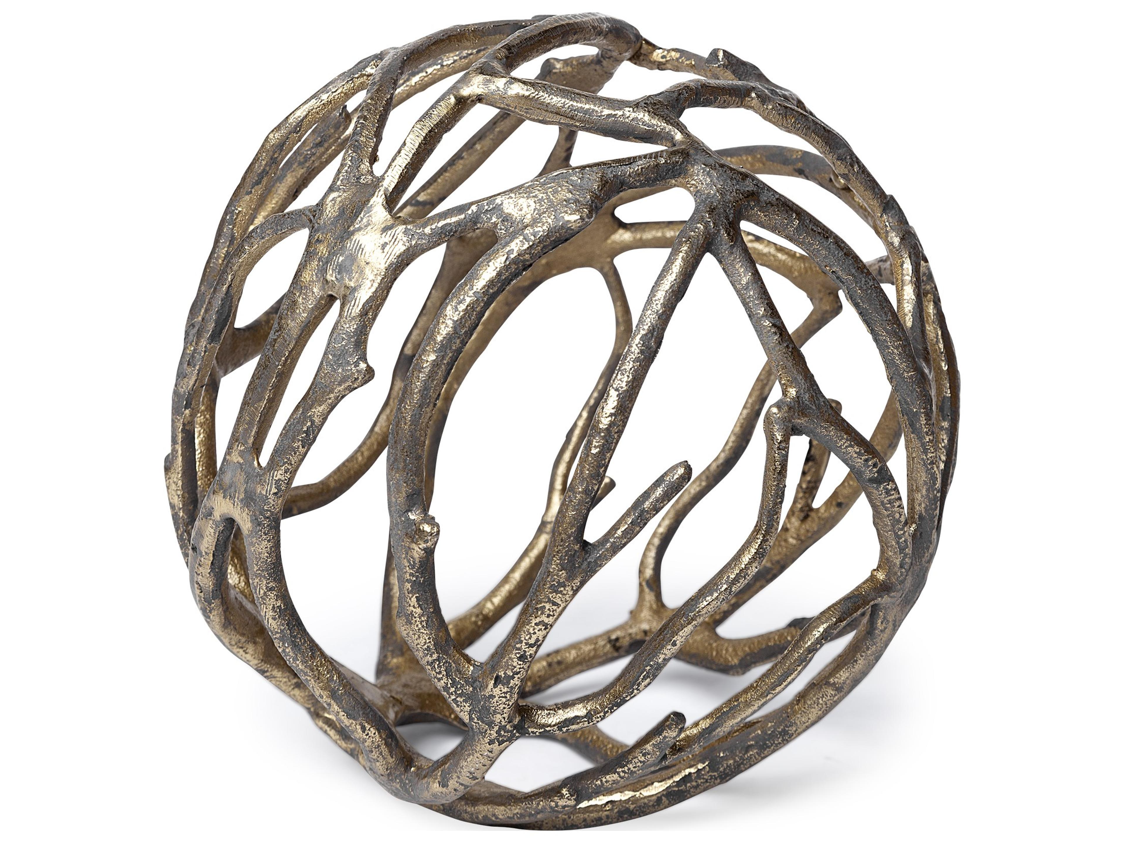 Sphaira Noir II Large 7L x 7W Gold Cast Aluminum Decorative Tree Branch Orb