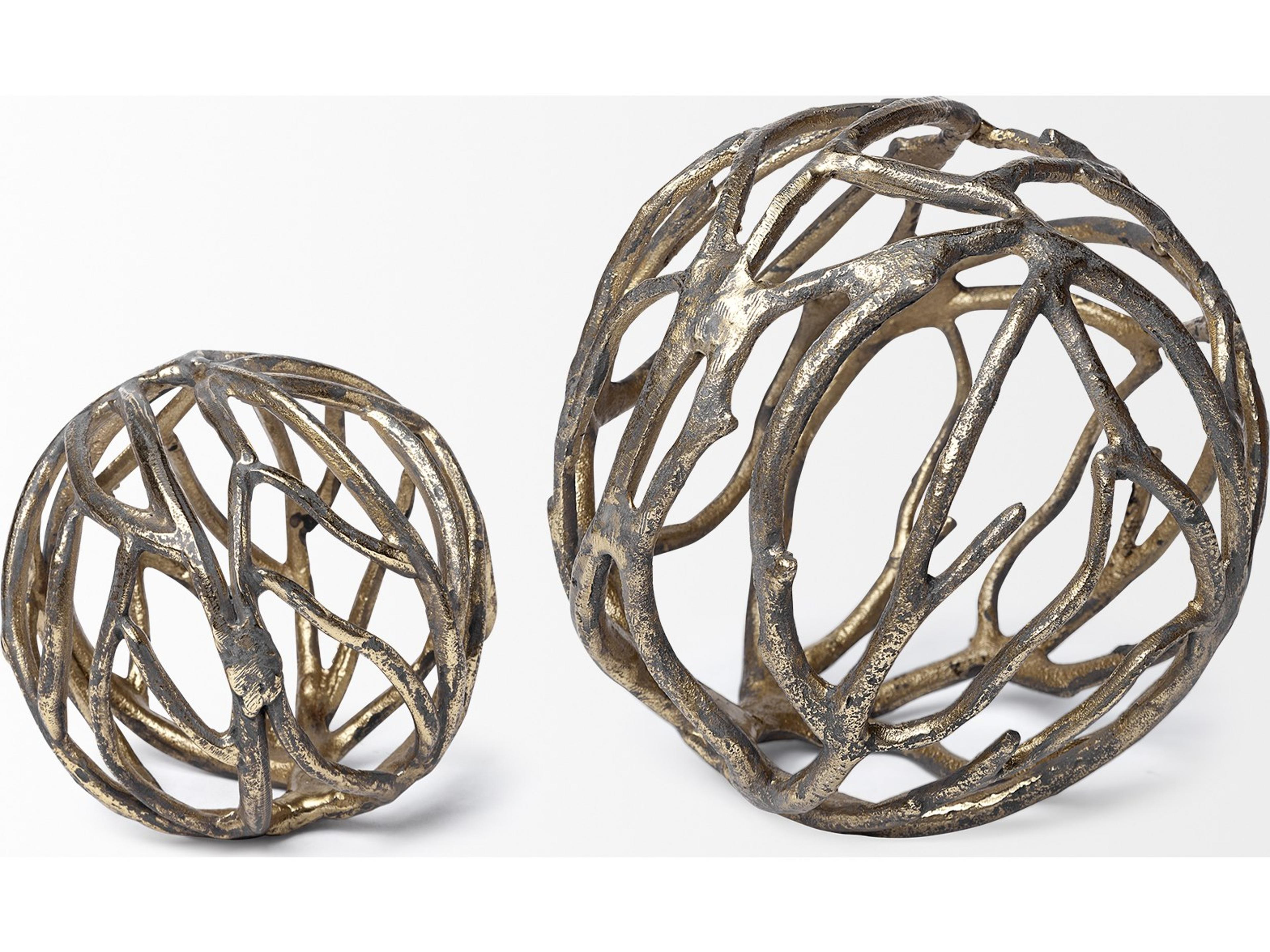 Mercana Sphaira Noir II Large 7L x 7W Gold Cast Aluminum Decorative Tree Branch Orb