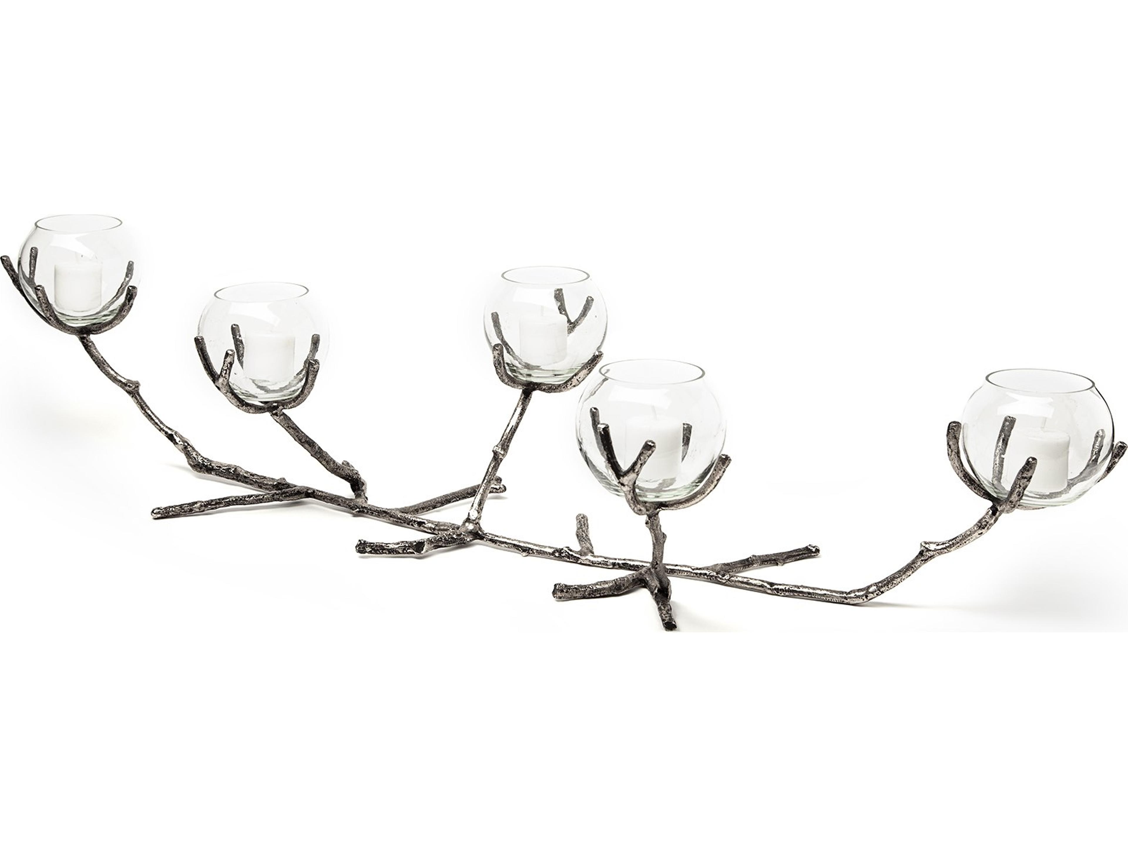 Vine I Distressed Silver Metal Creeper Five Candle Table Candle Holder