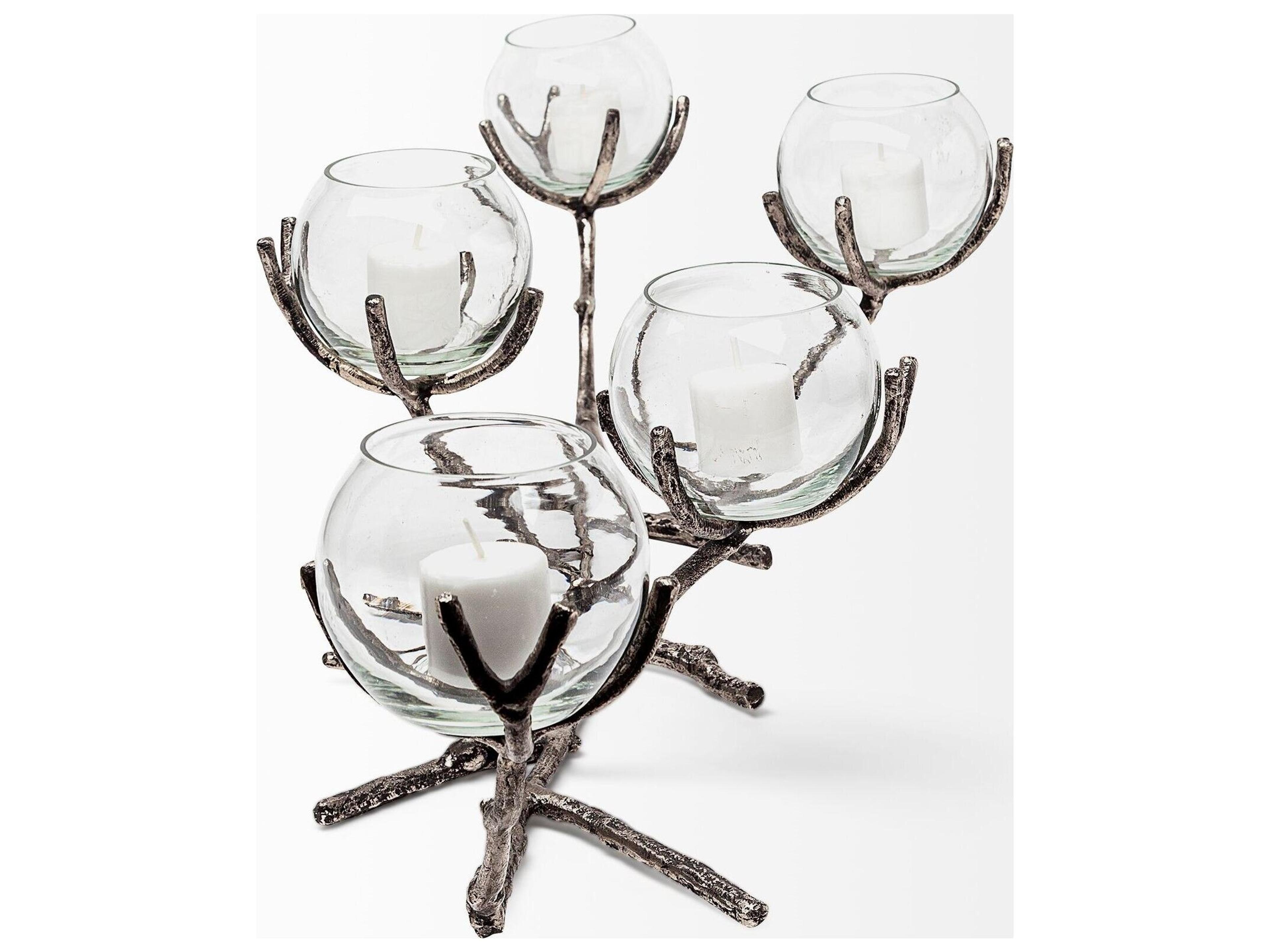 Mercana Vine I Distressed Silver Metal Creeper Five Candle Table Candle Holder