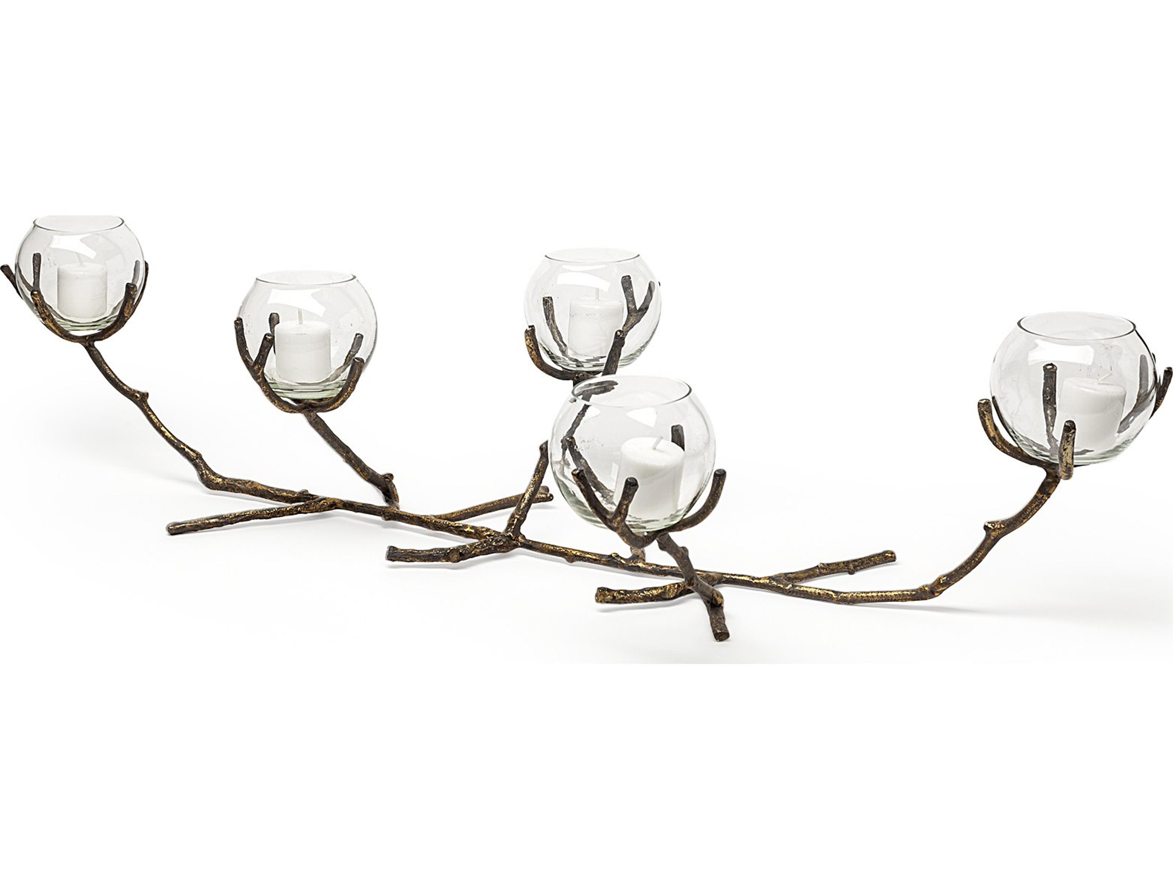 Vine II Distressed Gold Metal Creeper Five Candle Table Candle Holder