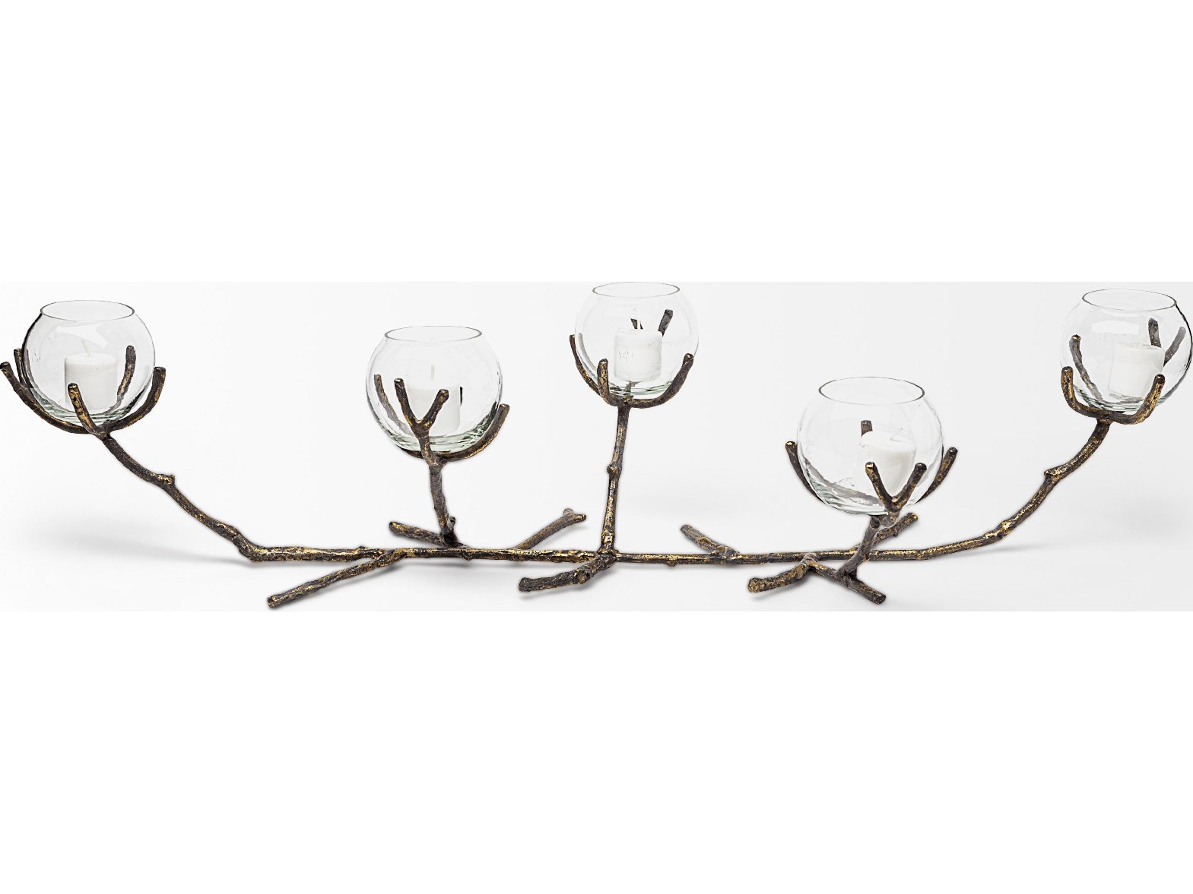 Mercana Vine II Distressed Gold Metal Creeper Five Candle Table Candle Holder
