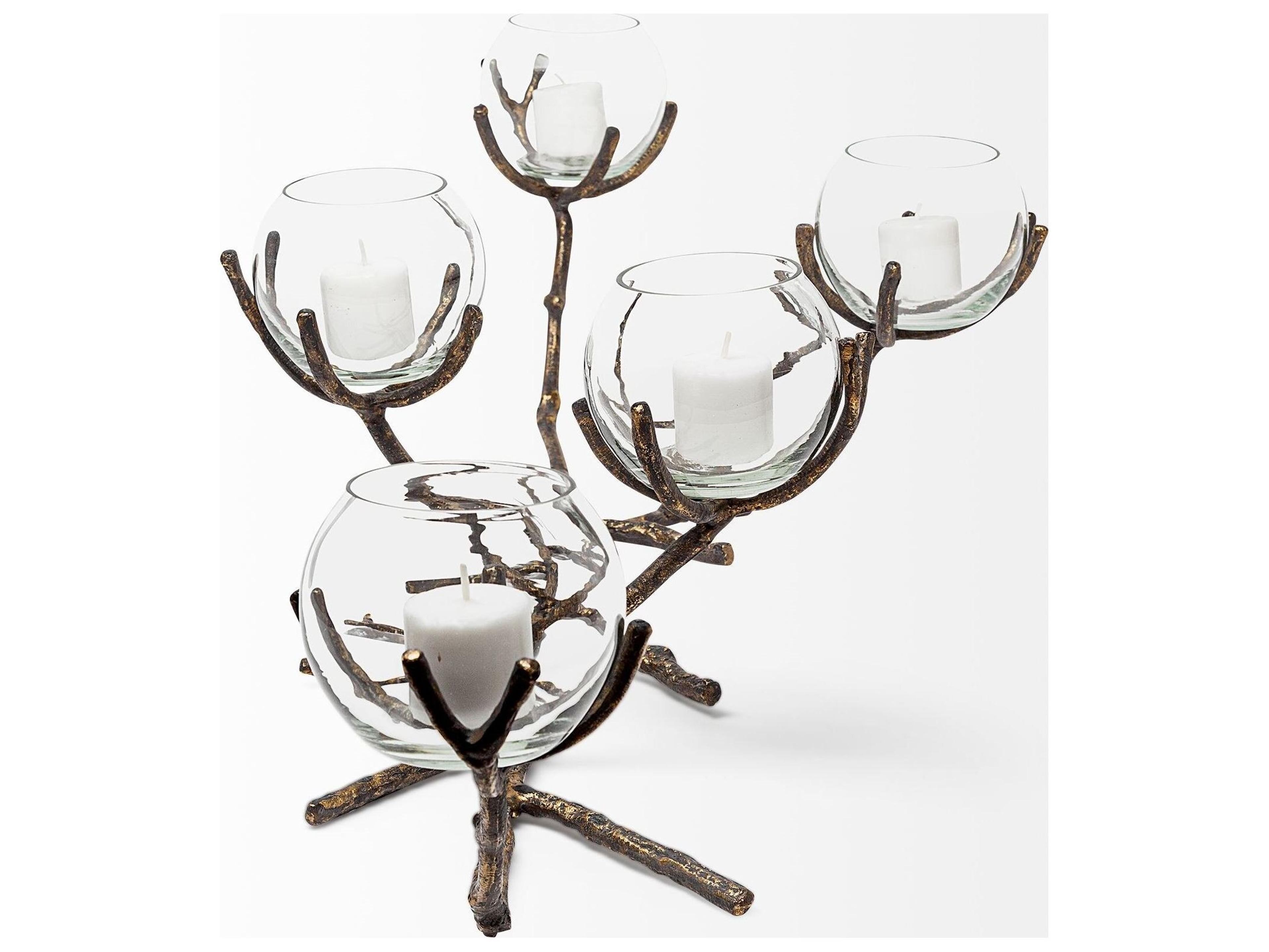 Mercana Vine II Distressed Gold Metal Creeper Five Candle Table Candle Holder