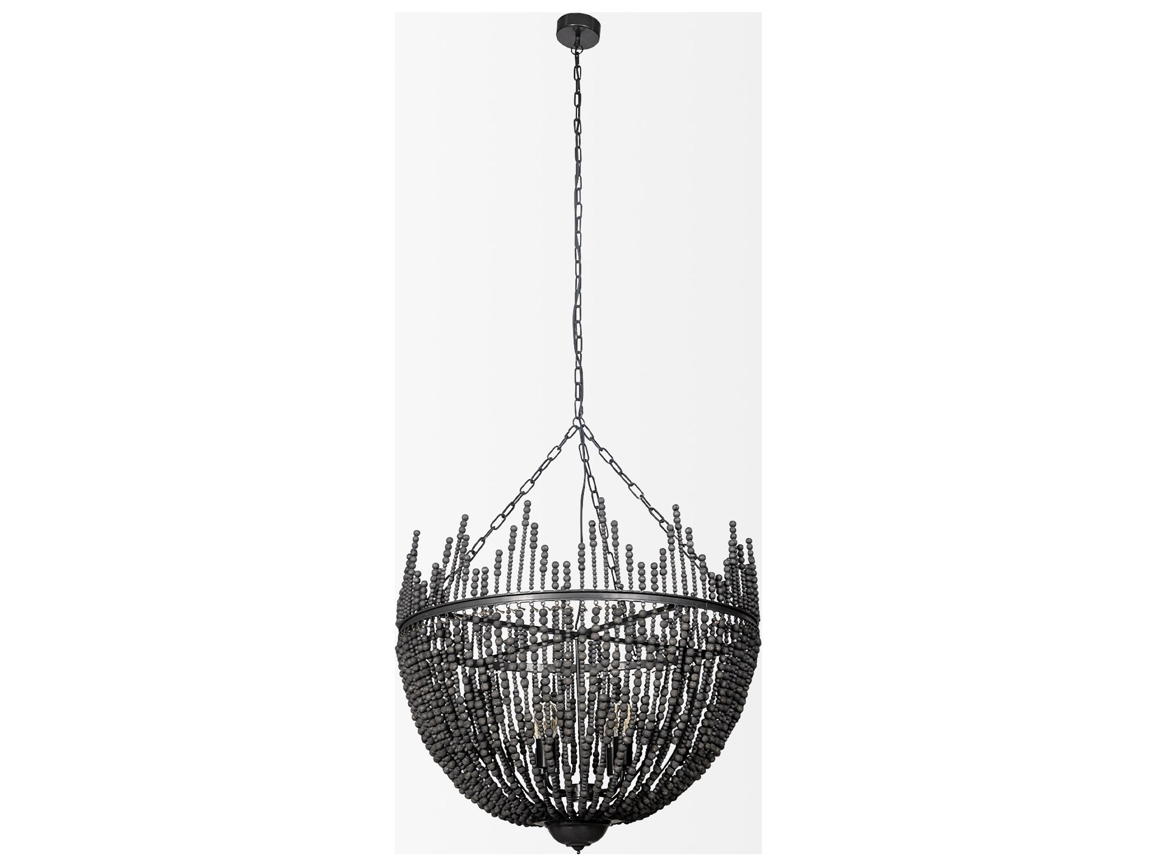 Mercana Liam I 32x30 Black Wooden Bead Bowl-Style Four Bulb Chandelier