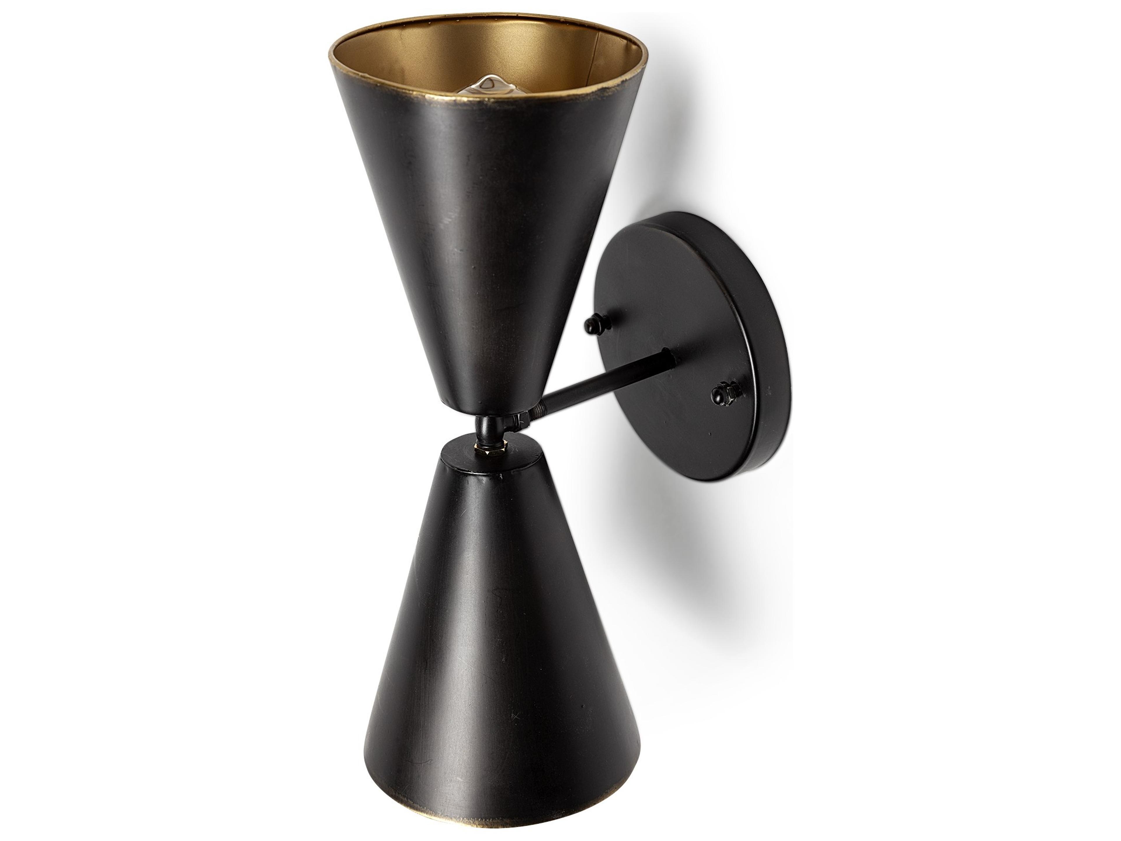 Eris II 7.3x12.6 Black Metal w/Gold Accent Double-Cone Wall Sconce