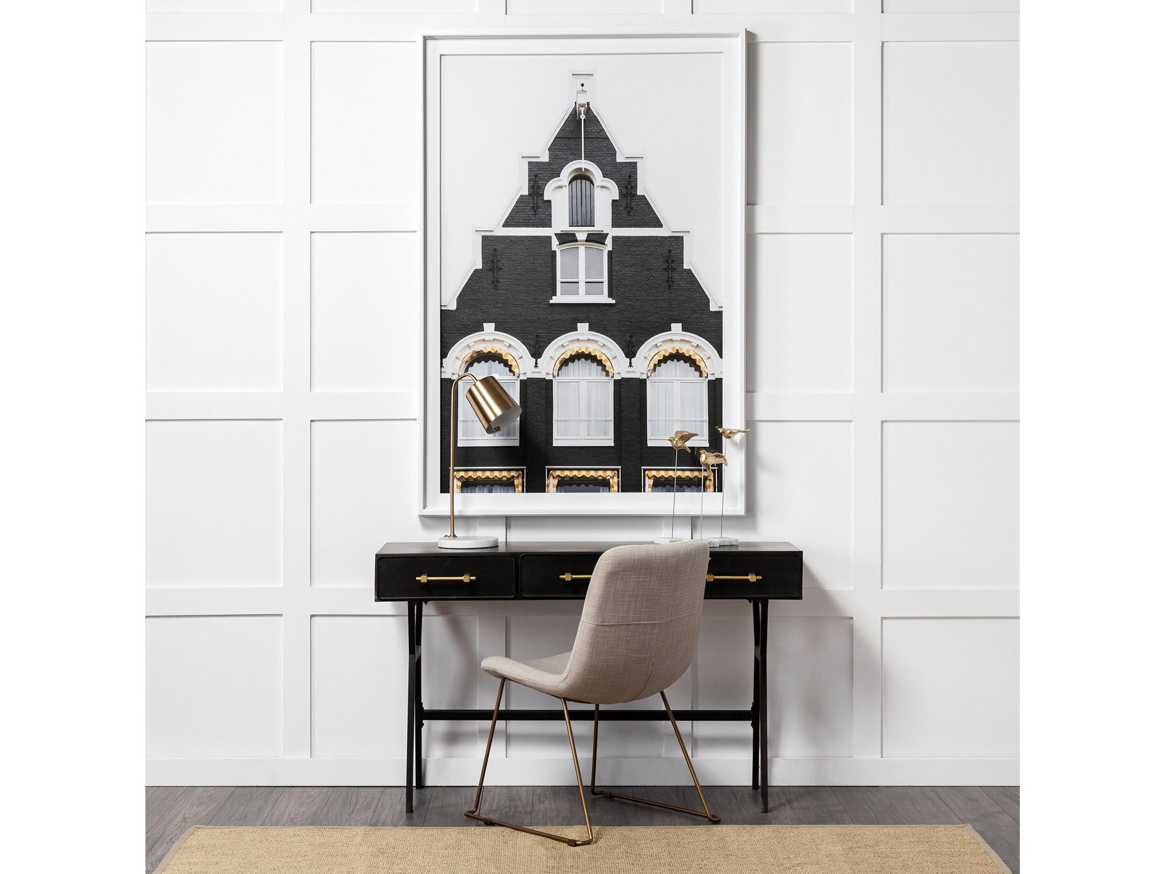 Mercana Vince 51L x 18W Black Metal W/Gold Accents 3 Drawer Office Desk