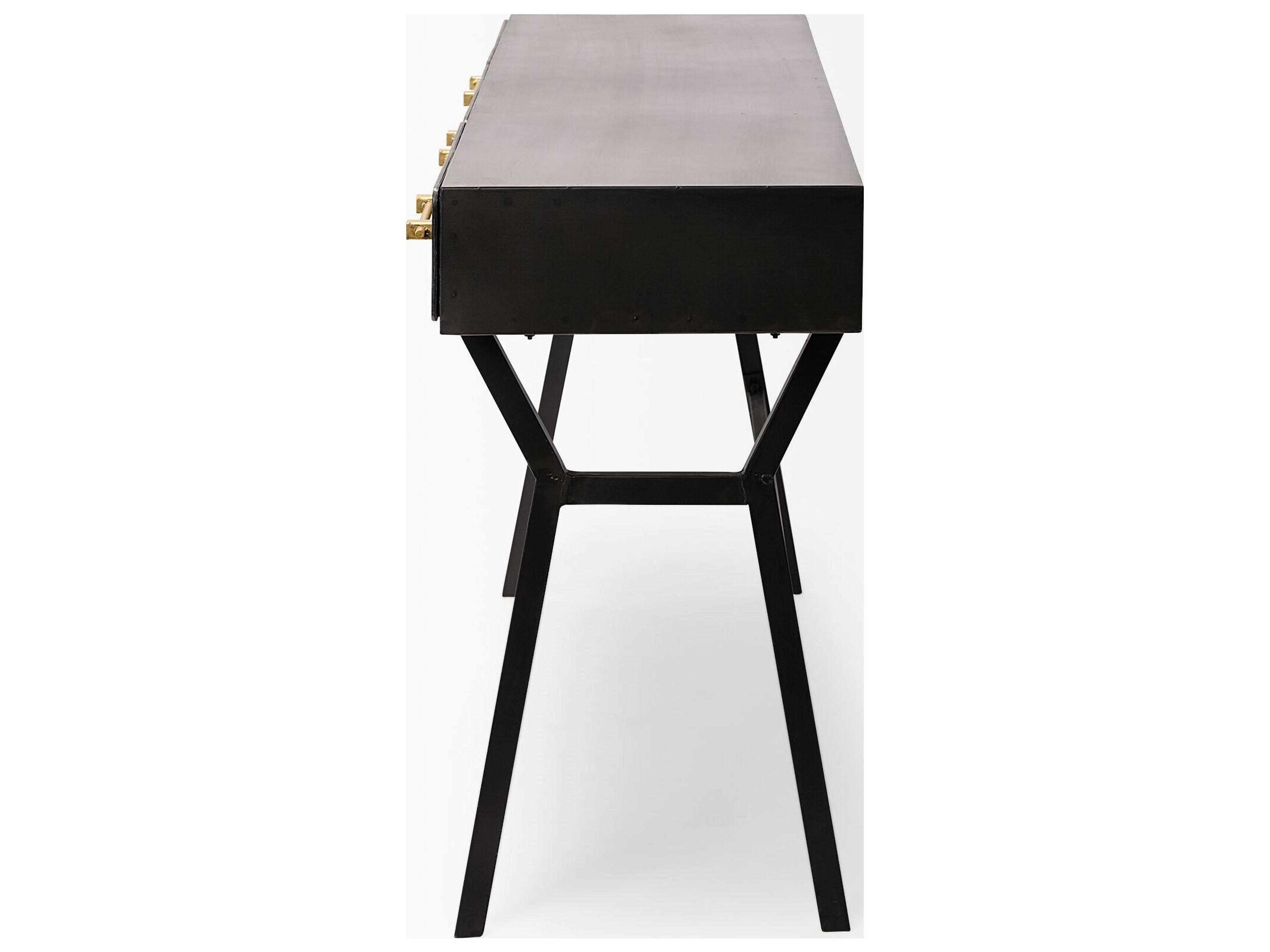 Mercana Vince 51L x 18W Black Metal W/Gold Accents 3 Drawer Office Desk