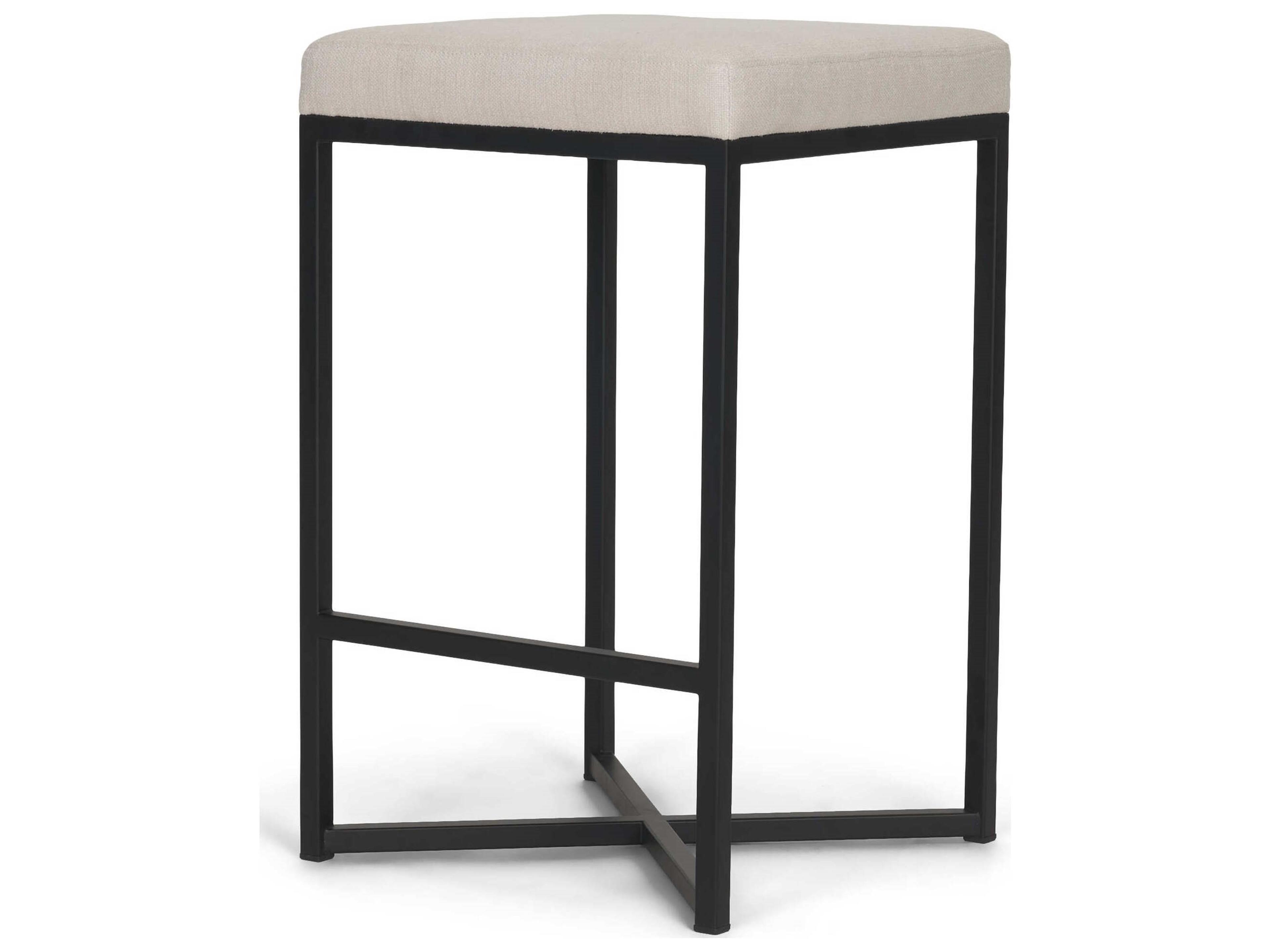 Frodo 26.5" Seat Height White Fabric Seat Black Metal Base Stool