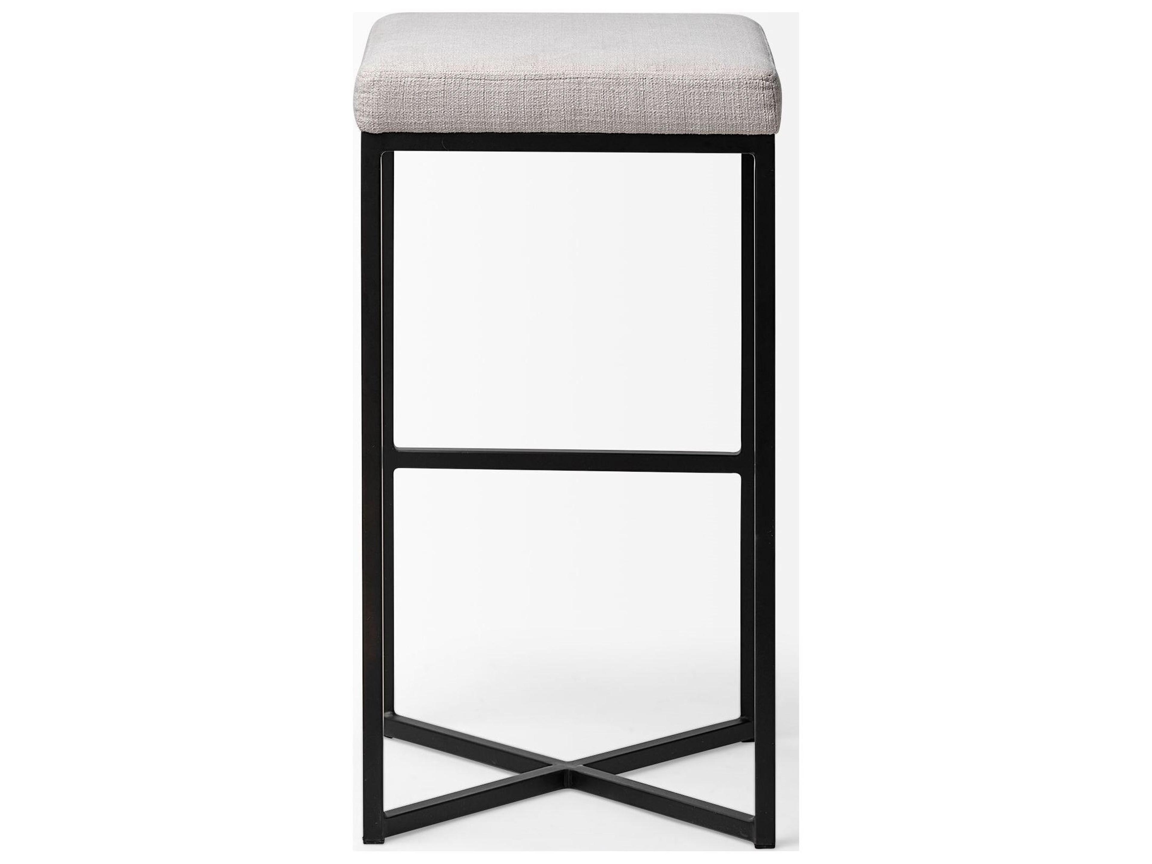 Mercana Frodo 29.75" Seat Height White Fabric Seat Black Metal Base Stool