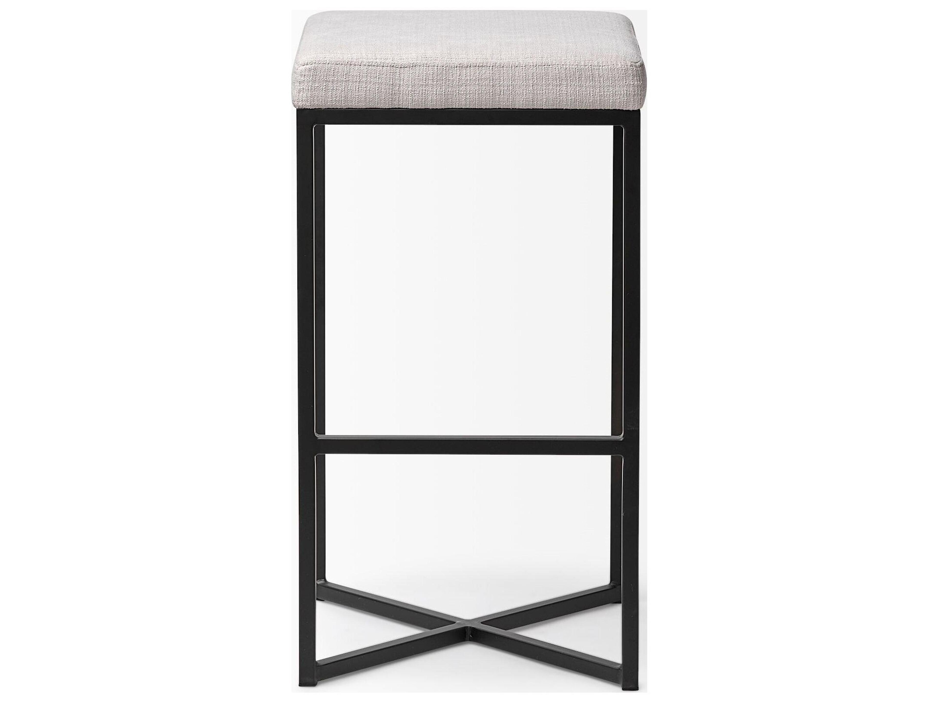 Mercana Frodo 29.75" Seat Height White Fabric Seat Black Metal Base Stool