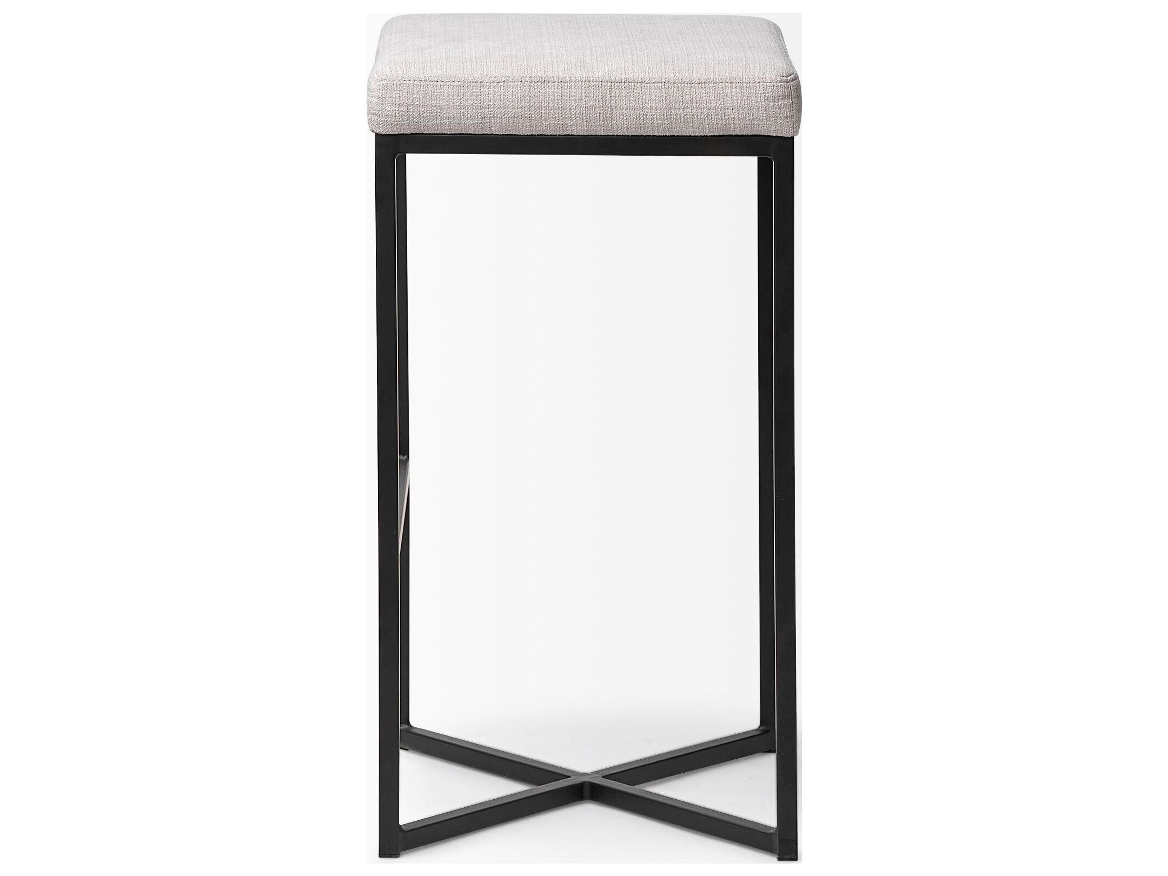 Mercana Frodo 29.75" Seat Height White Fabric Seat Black Metal Base Stool