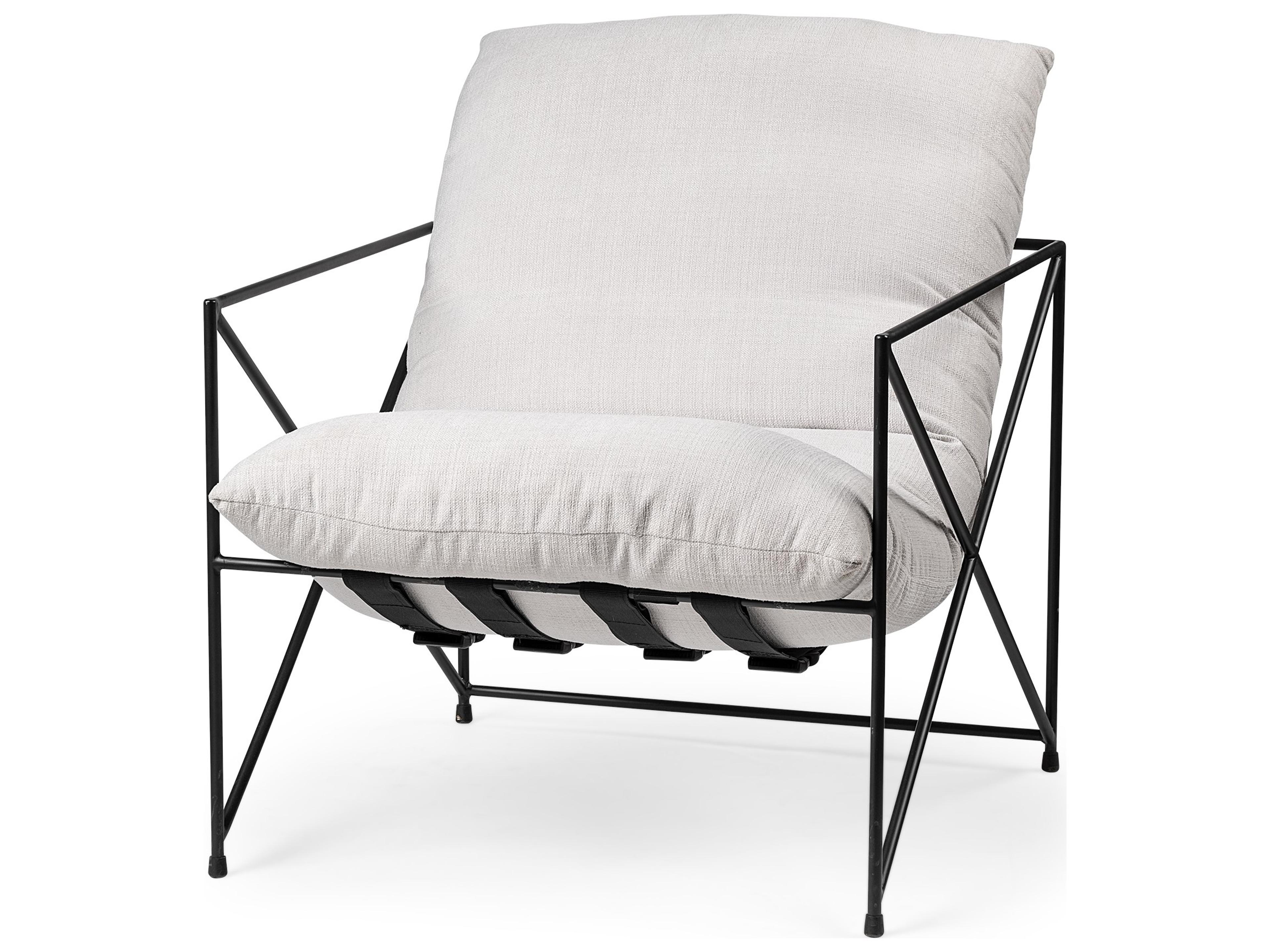 Leonidas 28.5L x 29.5W x 34.0H  Cream Upholstered Padded Seat and Black Metal Frame Accent Chair