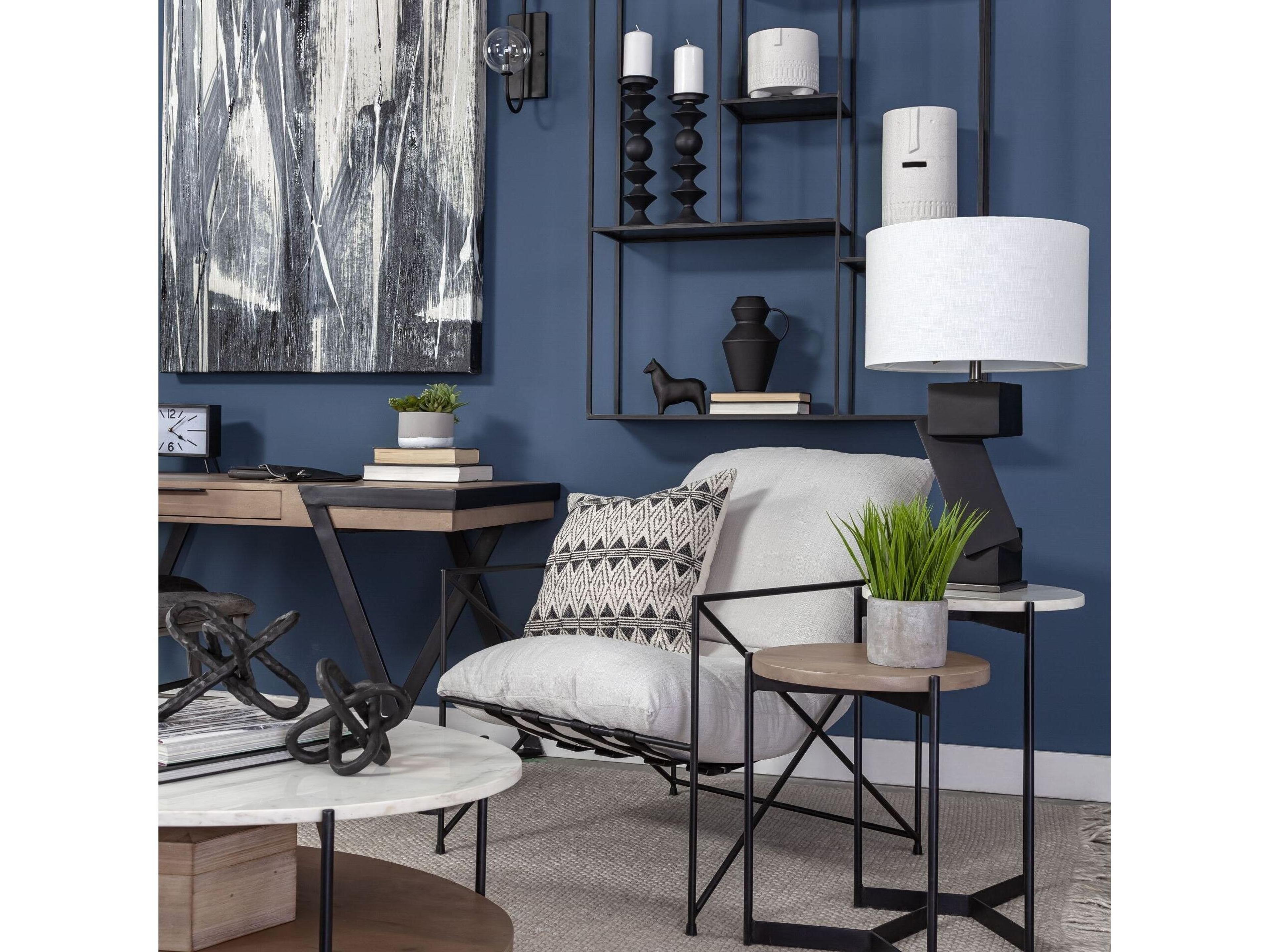 Mercana Leonidas 28.5L x 29.5W x 34.0H  Cream Upholstered Padded Seat and Black Metal Frame Accent Chair