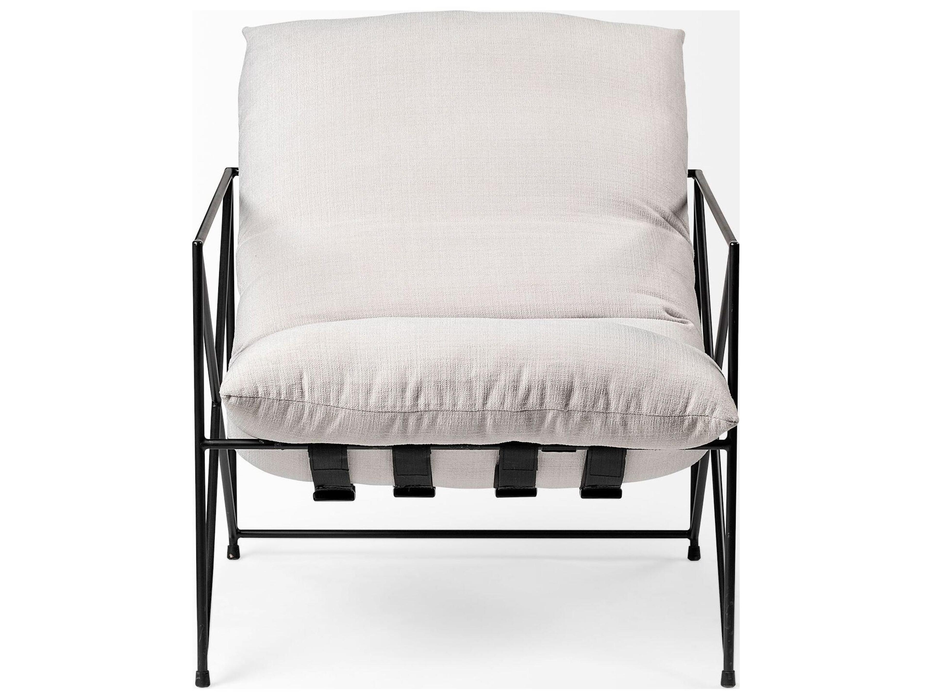 Mercana Leonidas 28.5L x 29.5W x 34.0H  Cream Upholstered Padded Seat and Black Metal Frame Accent Chair