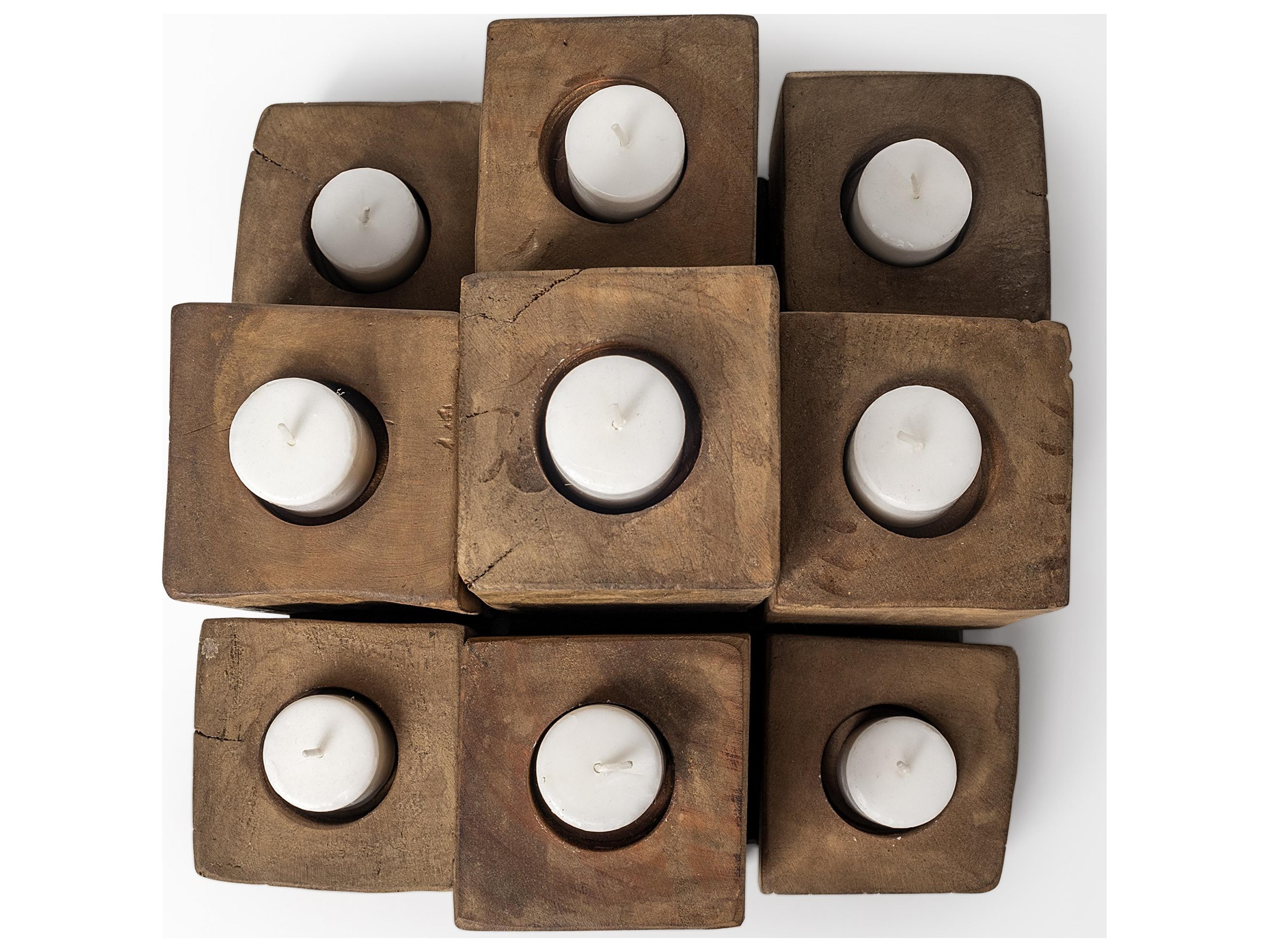 Mercana Cassius Light Brown Nine Wood Block Table Candle Holder