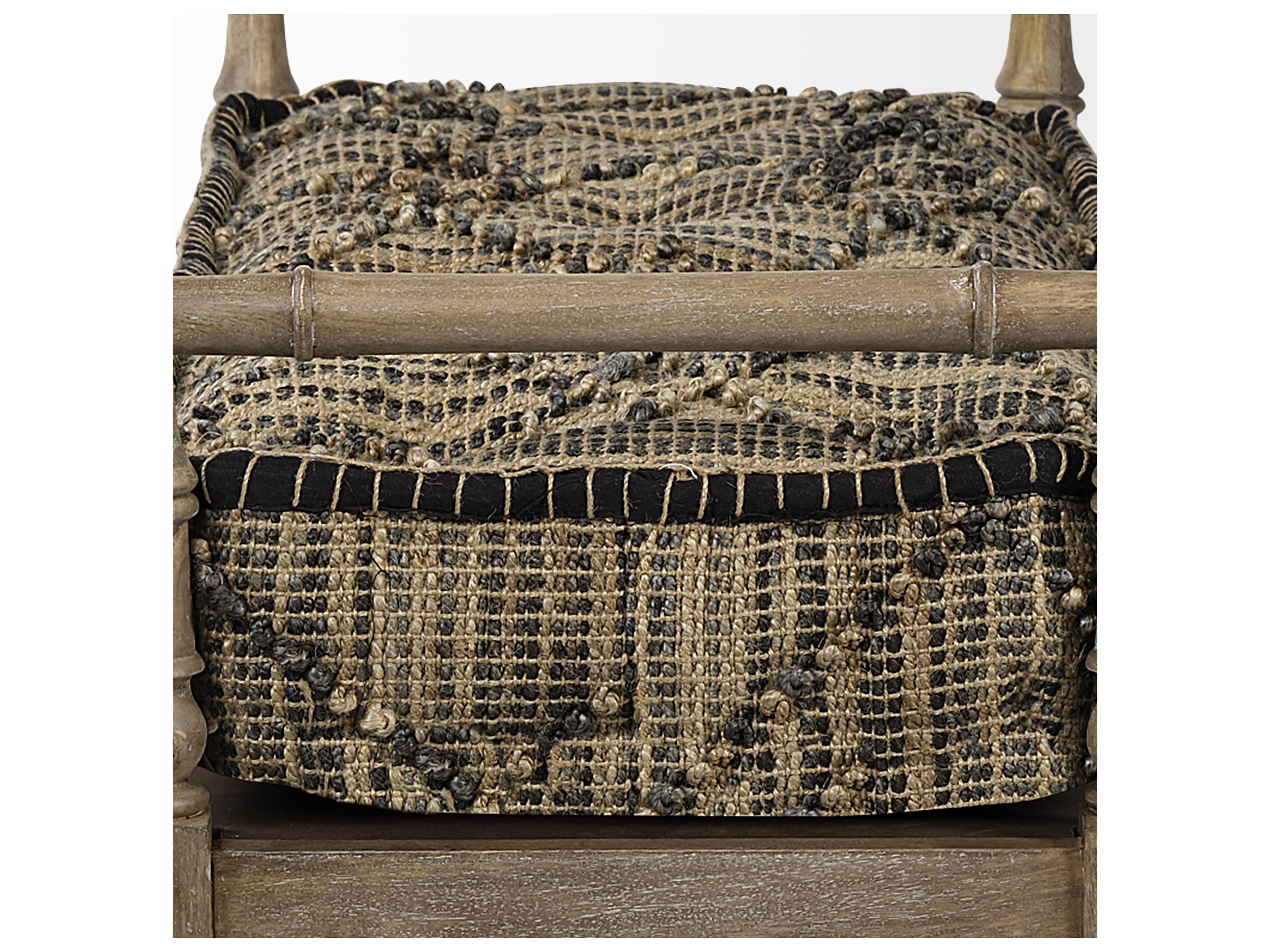 Mercana Fullerton II 57L x 21W Jute Patterned Top W/Brown Wood Base Accent Bench