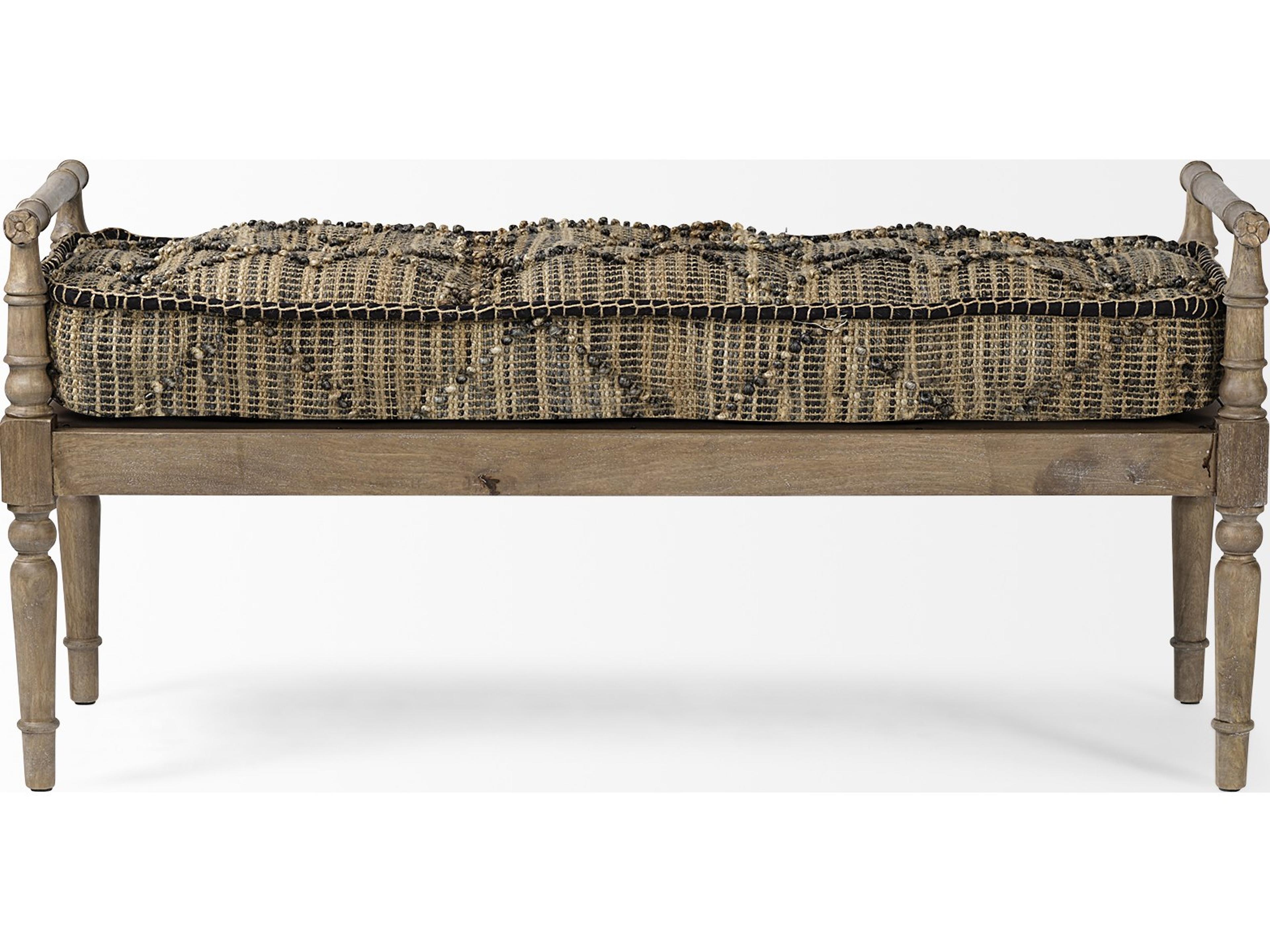 Mercana Fullerton II 57L x 21W Jute Patterned Top W/Brown Wood Base Accent Bench