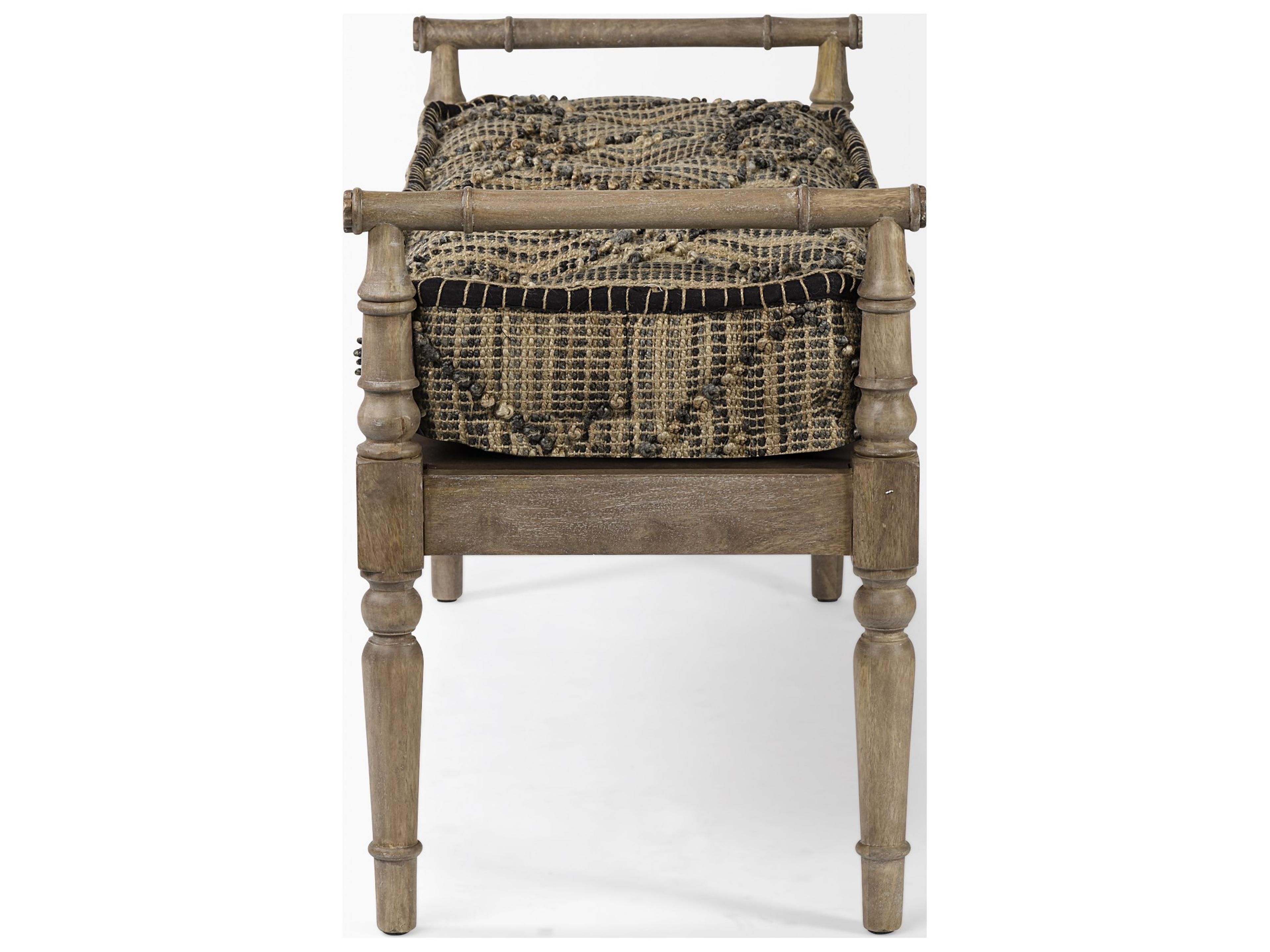 Mercana Fullerton II 57L x 21W Jute Patterned Top W/Brown Wood Base Accent Bench