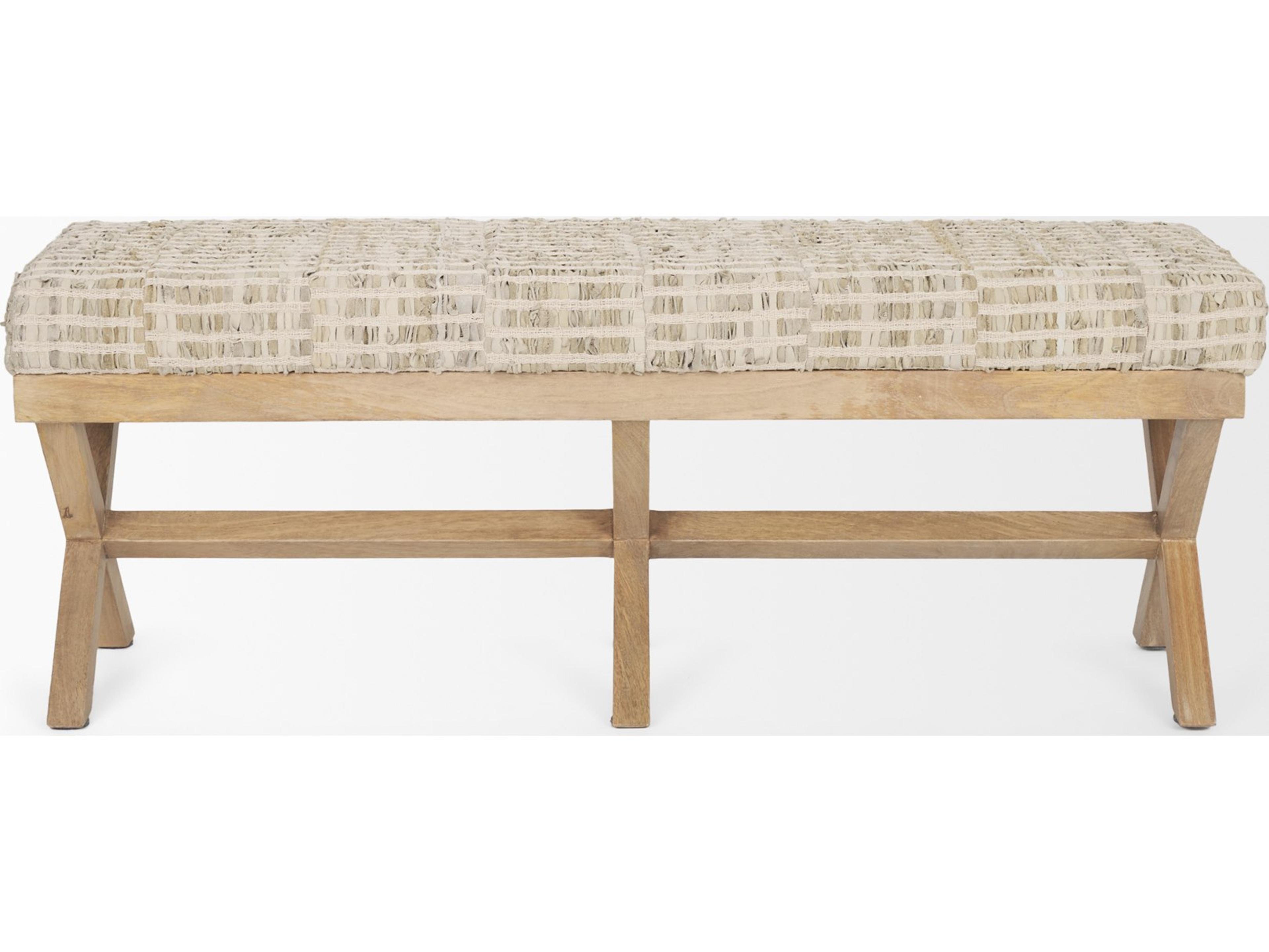 Mercana Solis II 50L x 16W Brown Base Beige Woven Leather Cushion Accent Bench
