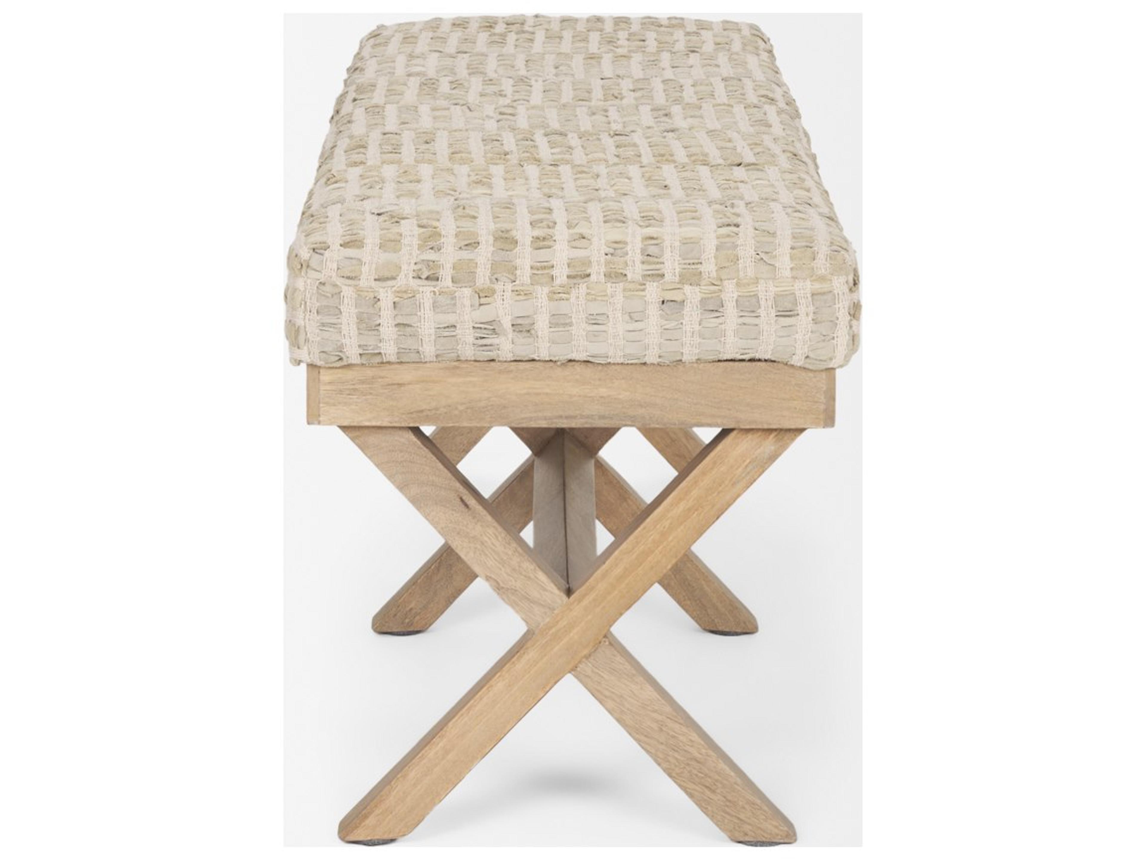 Mercana Solis II 50L x 16W Brown Base Beige Woven Leather Cushion Accent Bench