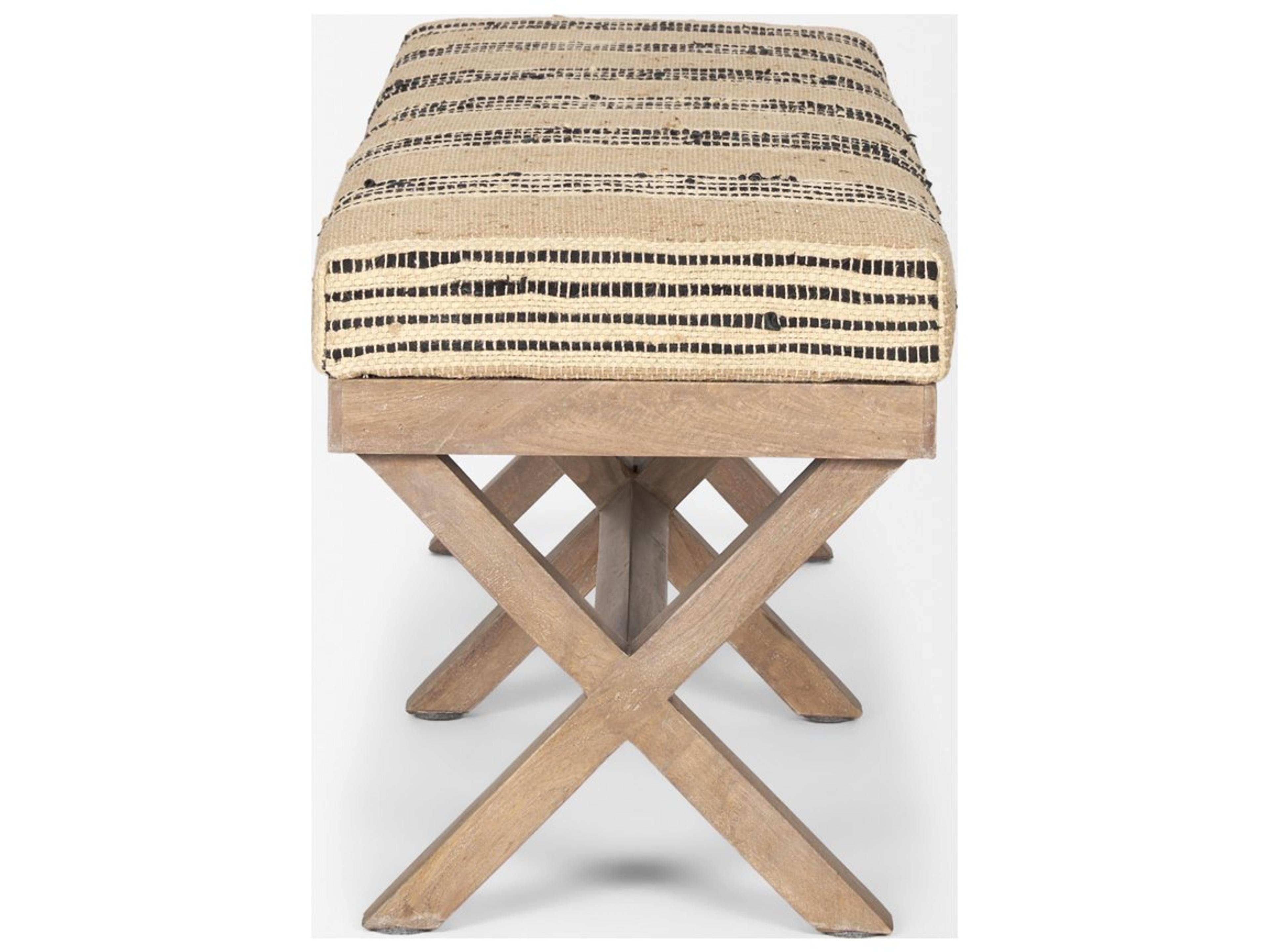 Mercana Solis 50L x 16W Brown Base Upholstered Beige/Black Stripe Seat Accent Bench